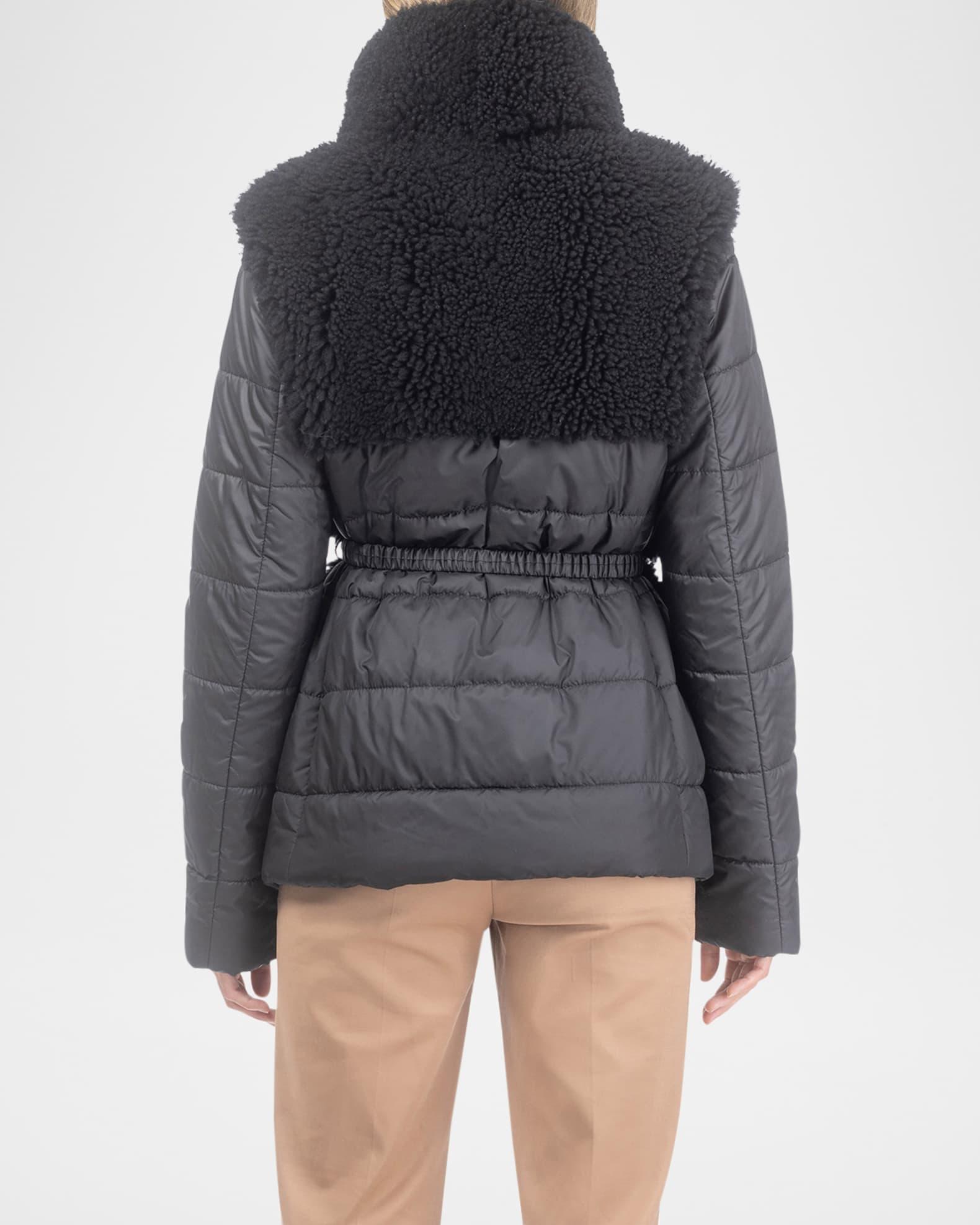Belted Curly Lamb Shearling Jacket with Quilted Sleeves & Back  Product Image
