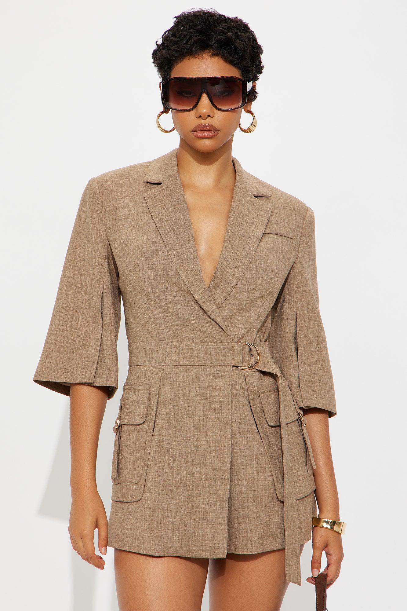 Evelyn Belted Romper - Mocha Female Product Image