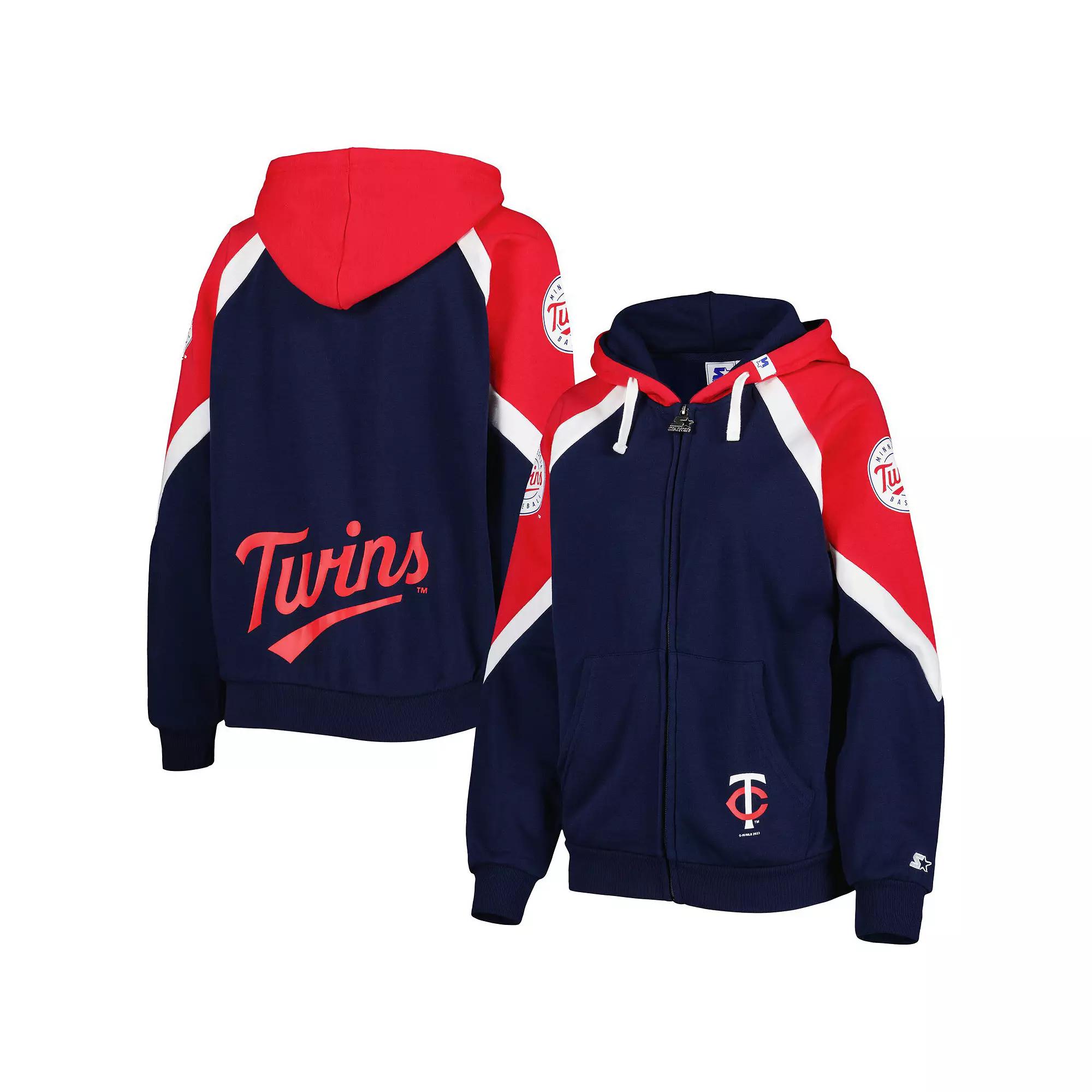 Women's Starter Navy/Red Minnesota Twins Hail Mary Full-Zip Hoodie, Size: XS, Blue Product Image