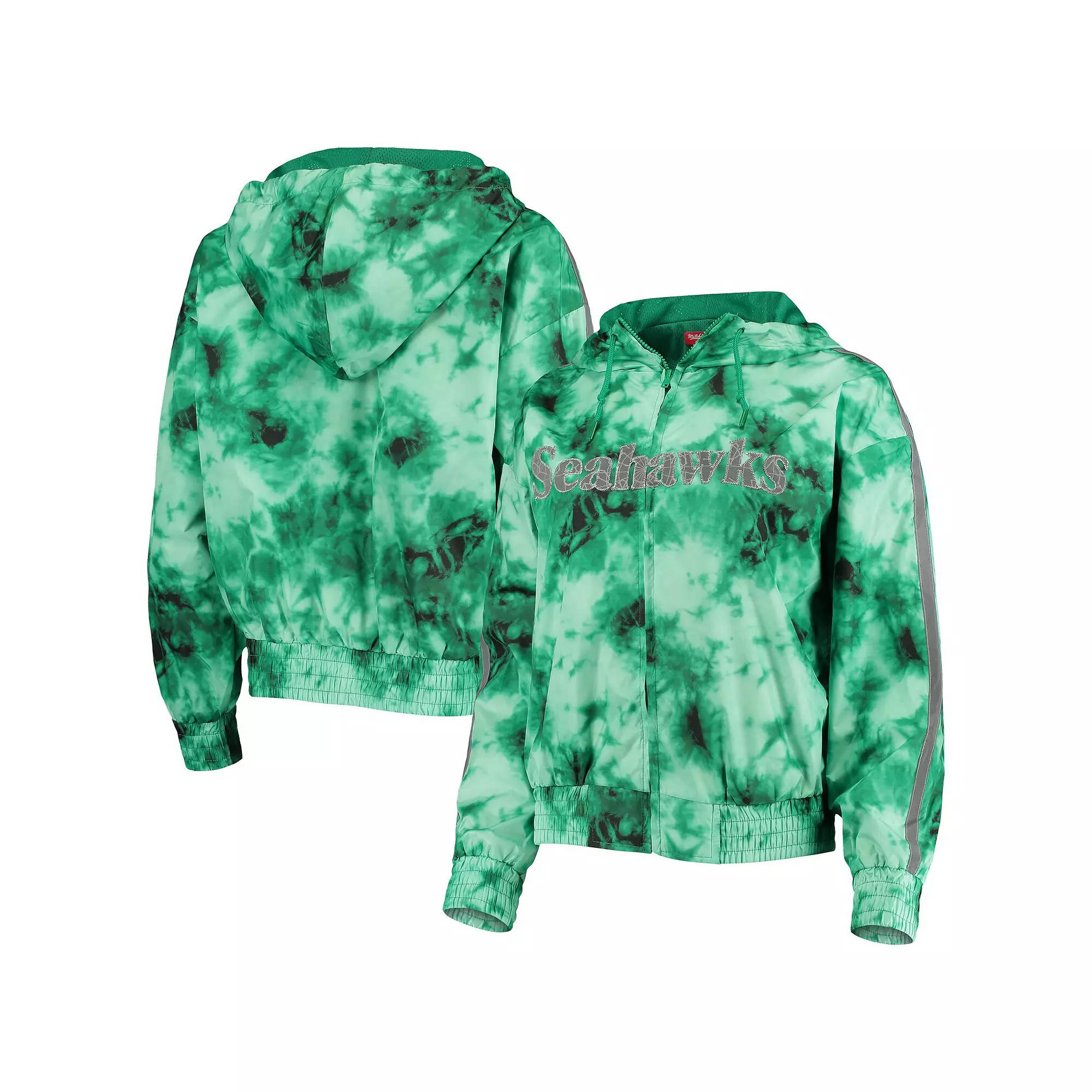 Women's Mitchell & Ness Neon Green Seattle Seahawks Galaxy Full-Zip Windbreaker Hoodie Jacket,  Product Image