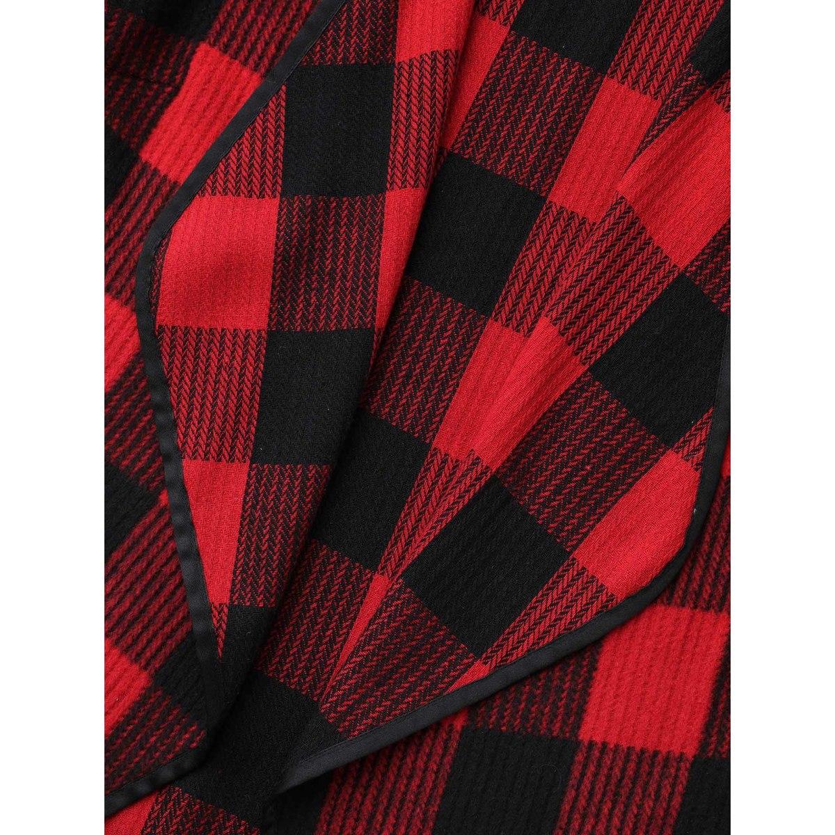 Plus Size Festive Plaid Curved Hem Cardigan Women Brightred Contrast Loose Side seam pocket Everyday Jackets BloomChic 14-16/1X Product Image