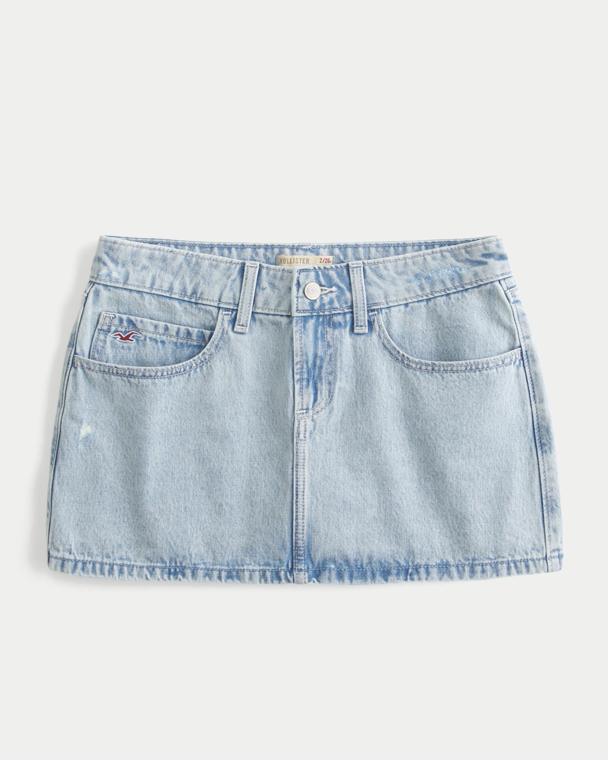 Low-Rise Ripped Dark Wash Denim Mini Skort Product Image