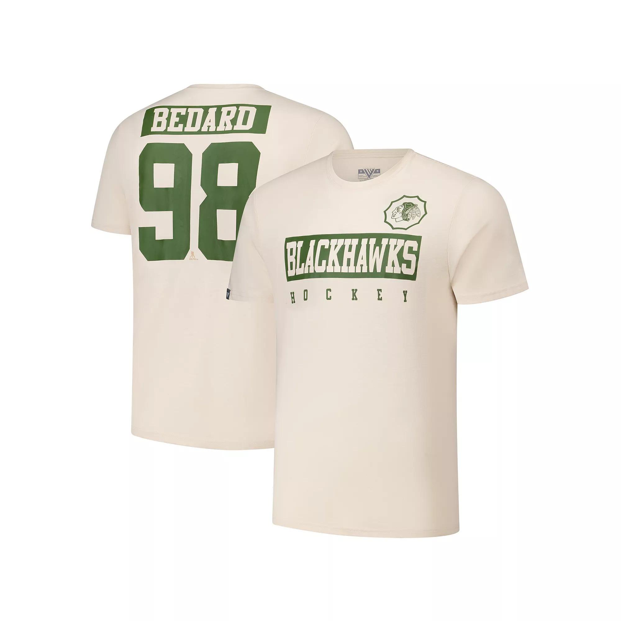 Mens Levelwear Connor Bedard Khaki Chicago Blackhawks 2024 NHL Military Appreciation Richmond Delta Player Name & Number T-Shirt Product Image