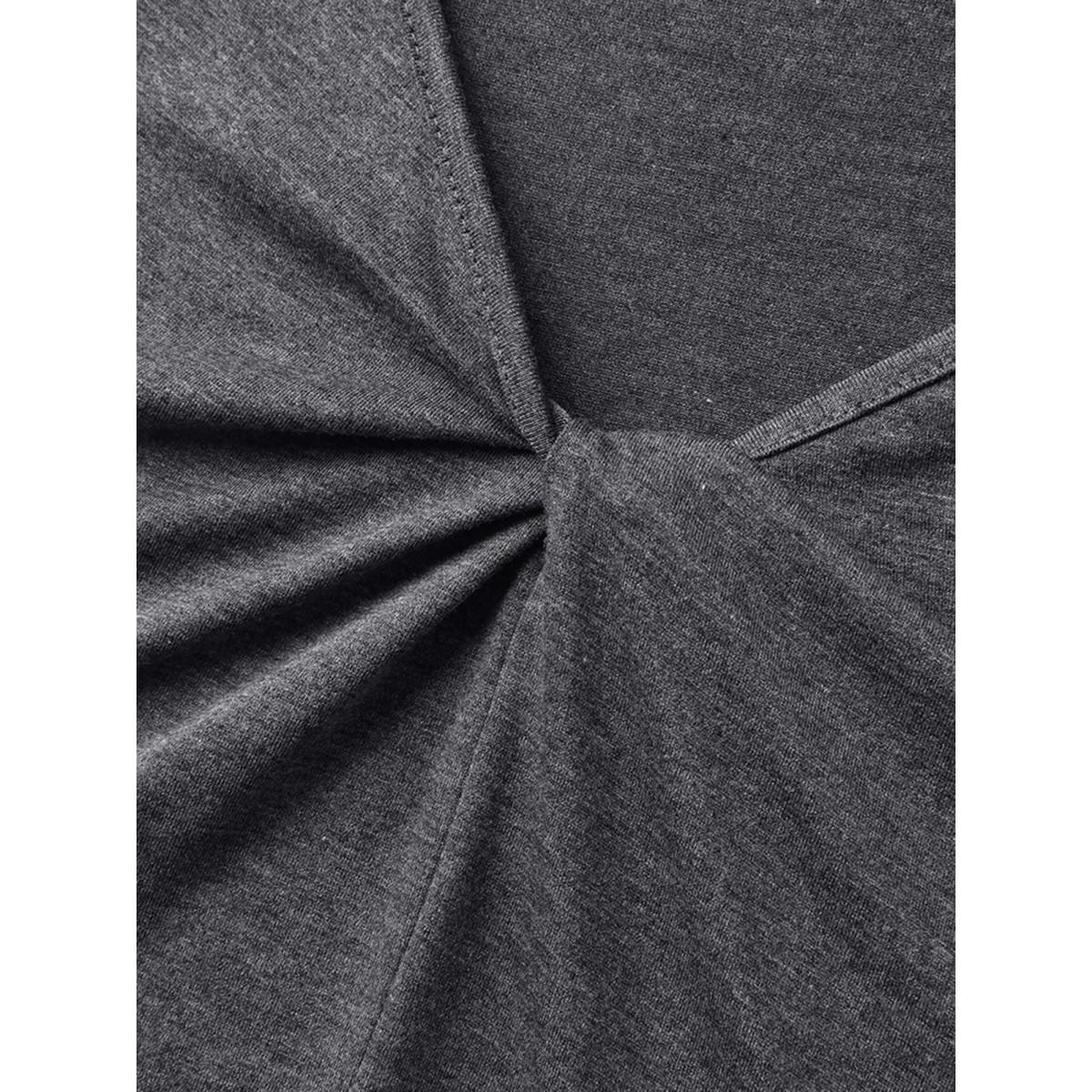 Plus Size Supersoft Cinched Neck Plain T-Shirt DimGray Women Leisure Twist Asymmetrical Neck Casual T-shirts BloomChic 14-16/1X Product Image