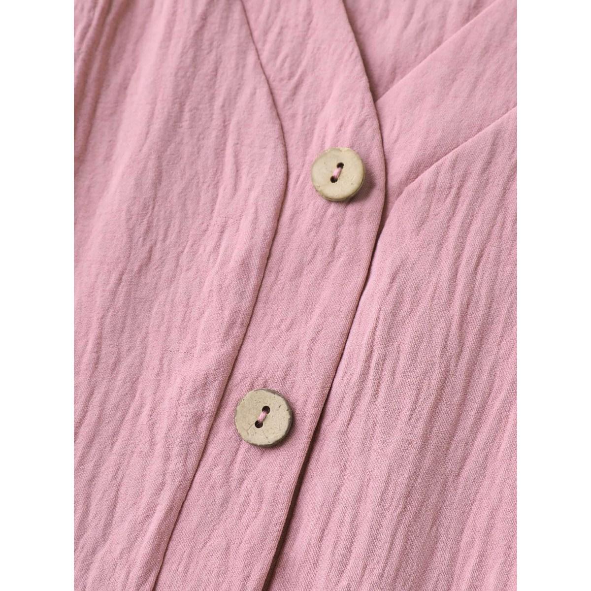 Plus Size Layered Ruffled Sleeve Fake Placket Midi Dress Blush Women V-neck Cap Sleeve Curvy BloomChic 12/L Product Image