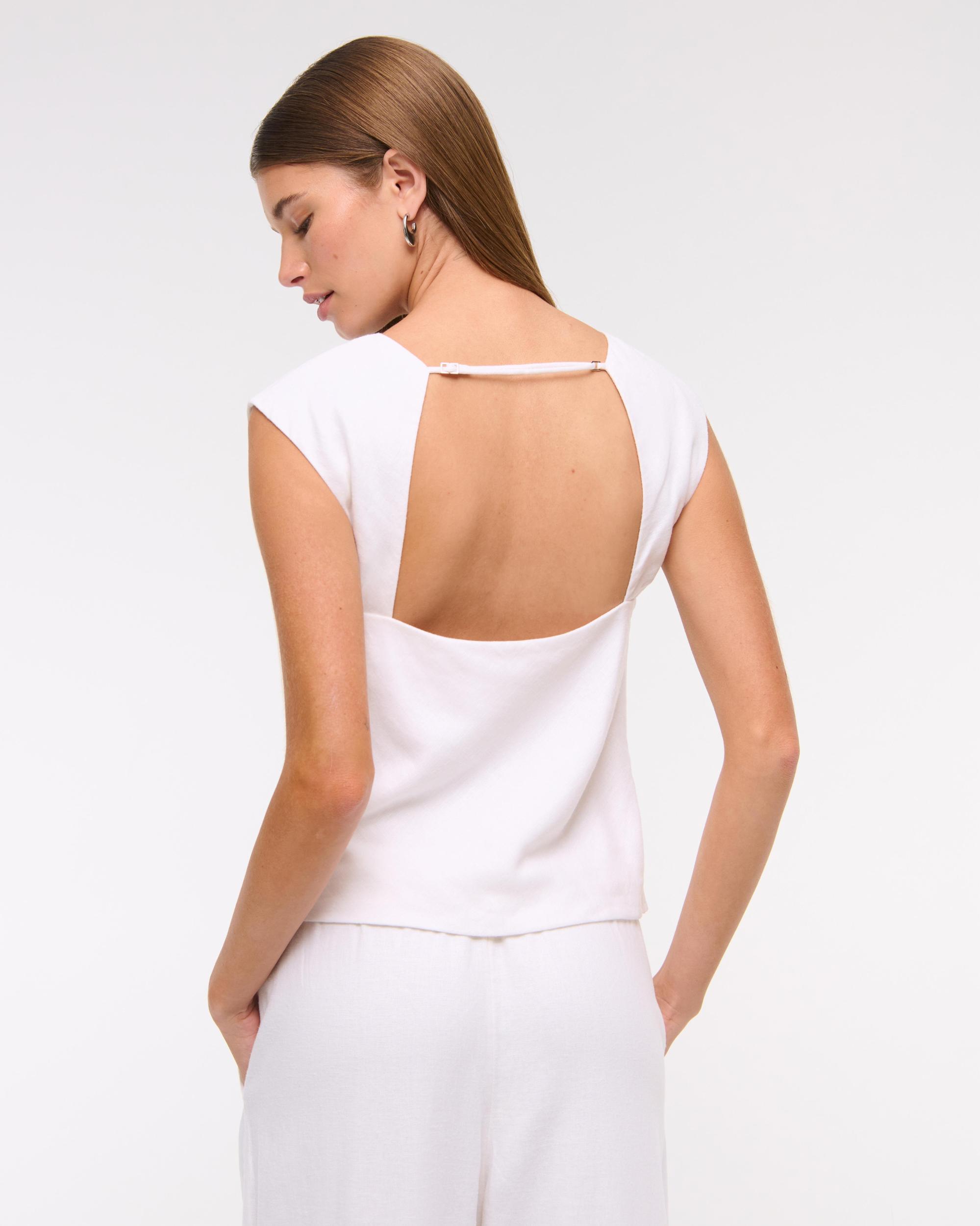 Linen-Blend Skimming Shell Top Product Image