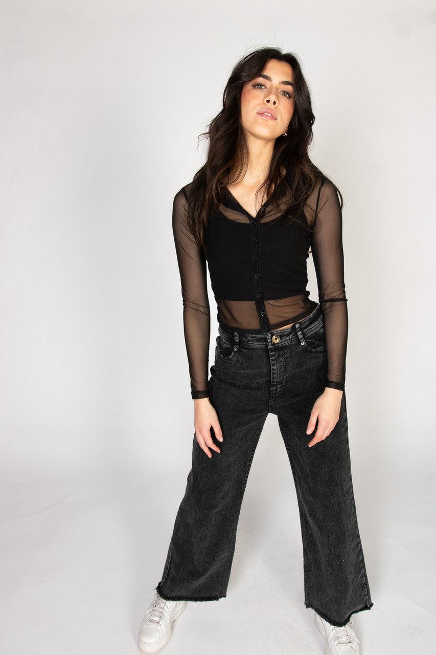 Frayed Hem Wide Leg Jeans Product Image