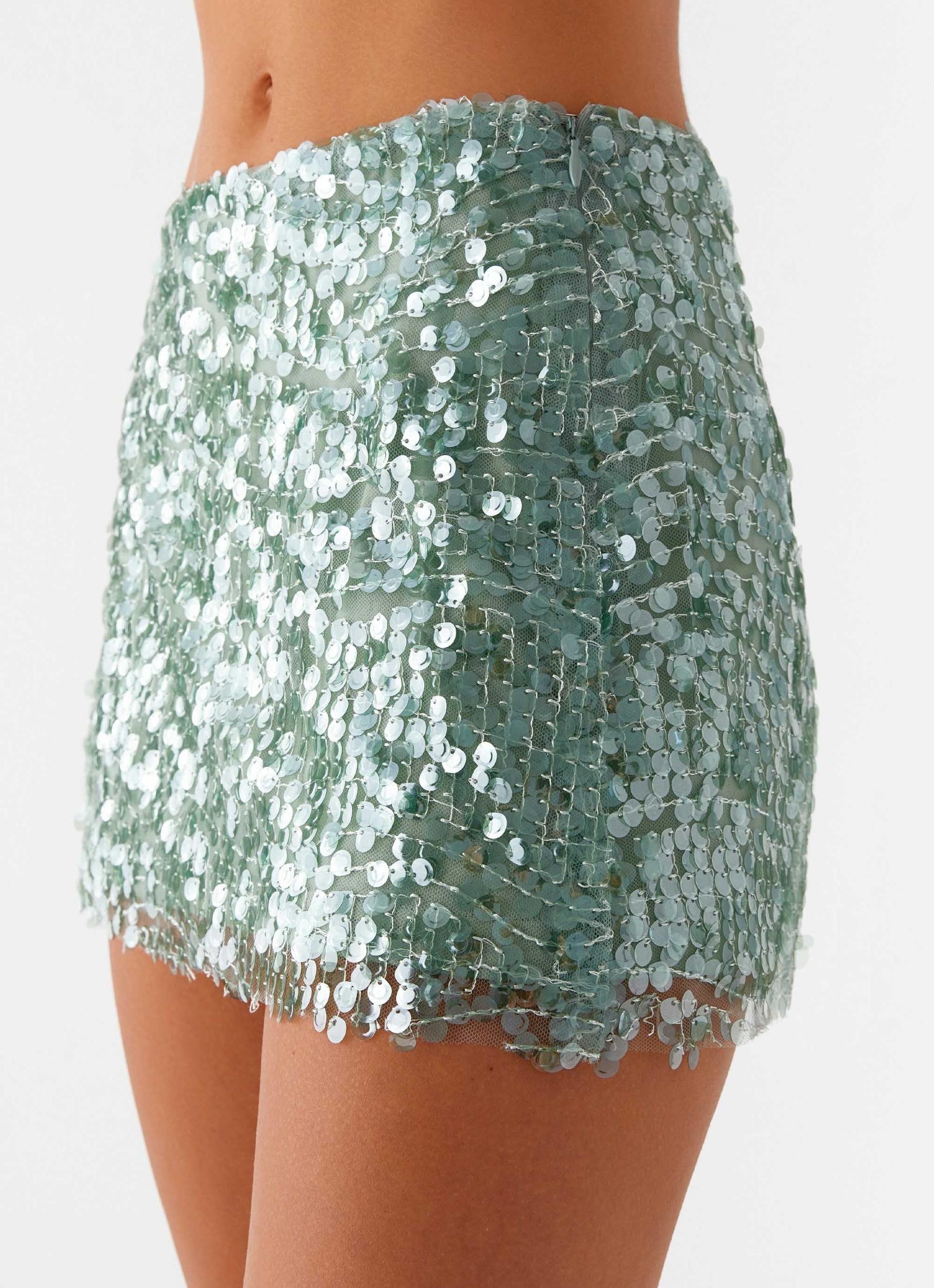 Made For You Low Rise Sequin Mini Skirt - Mint Product Image
