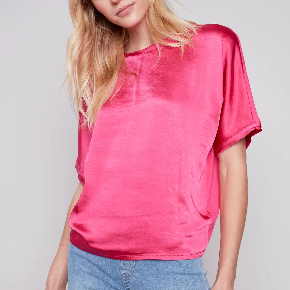 Short sleeve crew neck satin jersey knit Product Image