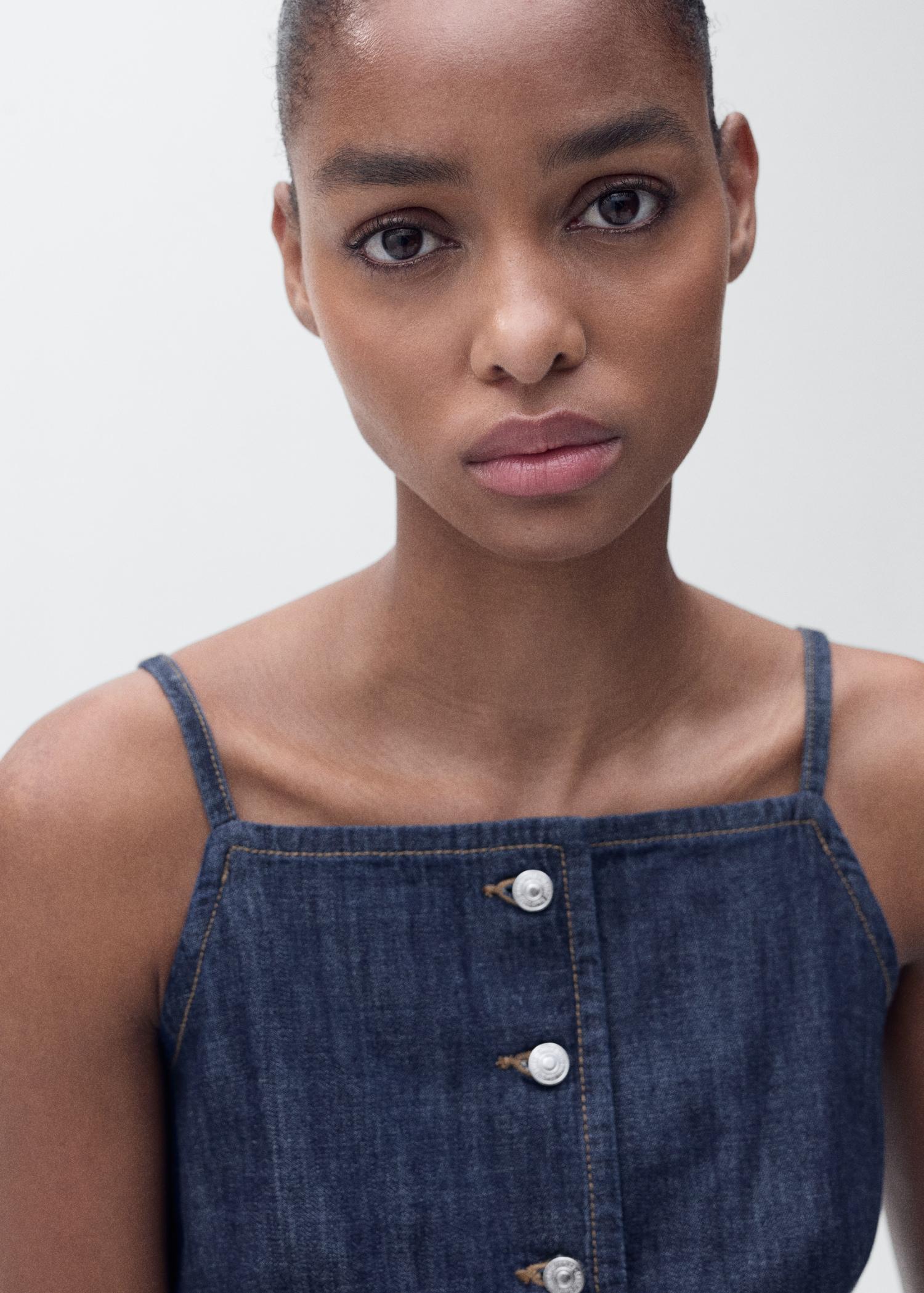 Buttoned denim top - Women | MANGO USA Product Image