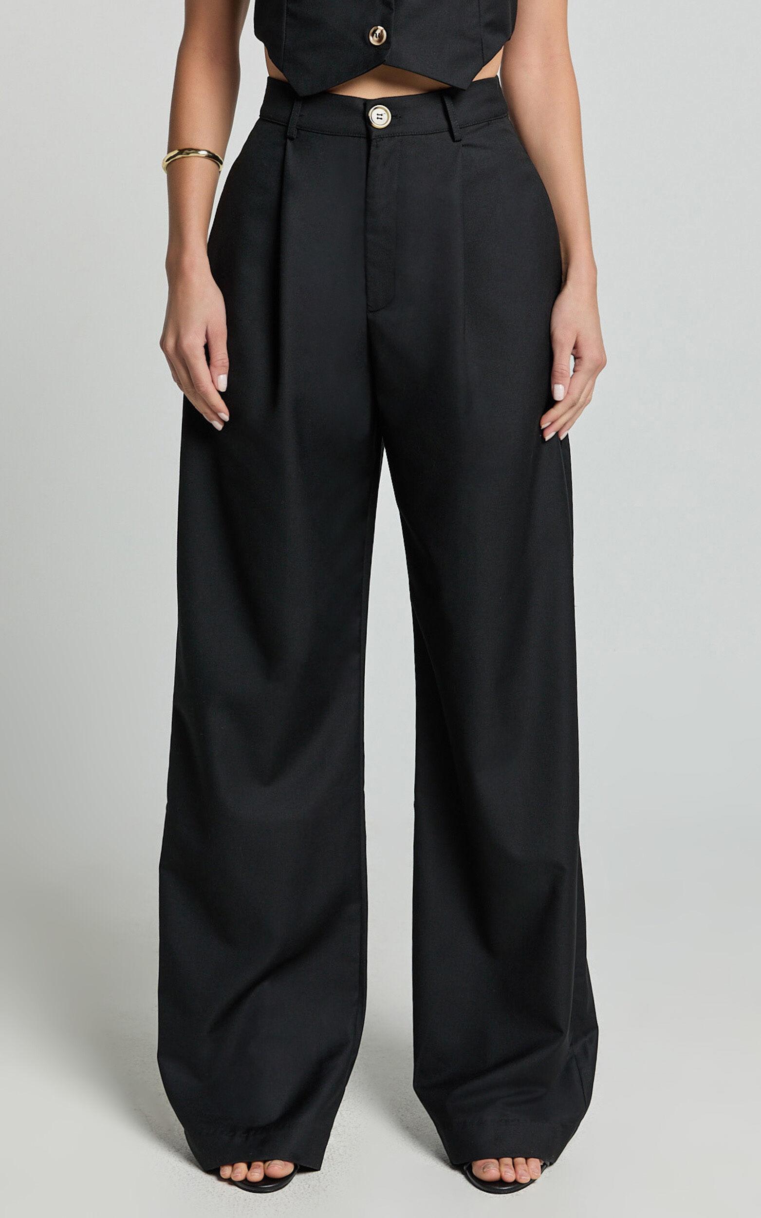 Izara Trousers - Mid Rise Relaxed Straight Leg Tailored Trousers in Black Product Image