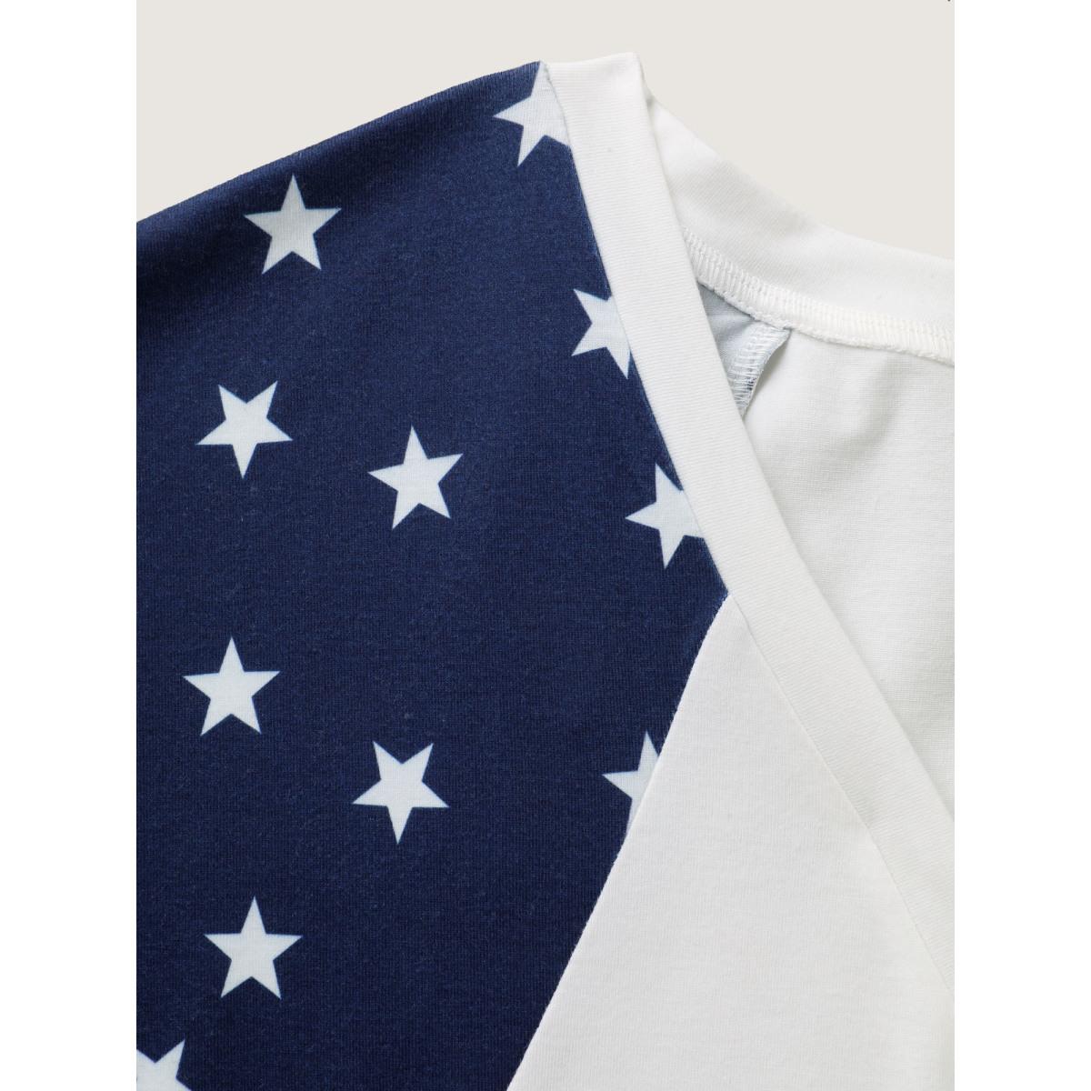 Plus Size American Flag Print V-Neck T-Shirt WhiteSmoke Women Leisure Contrast Country V-neck Casual T-shirts BloomChic 12/L Product Image