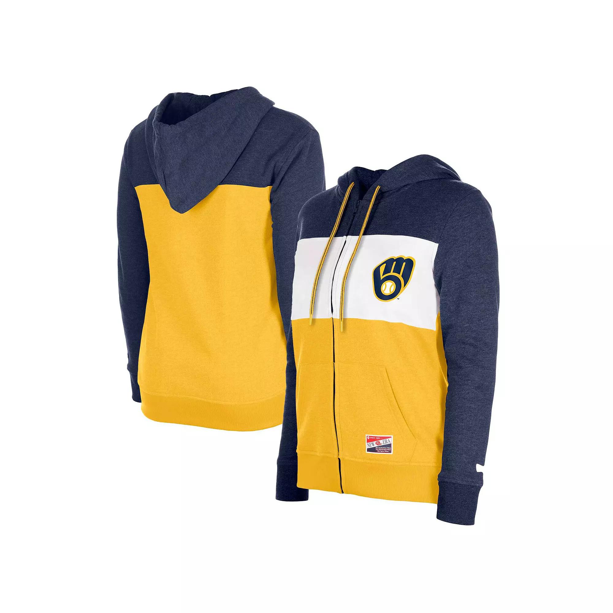 Women's New Era Navy Milwaukee Brewers Color Block Full-Zip Hoodie Jacket,  Product Image