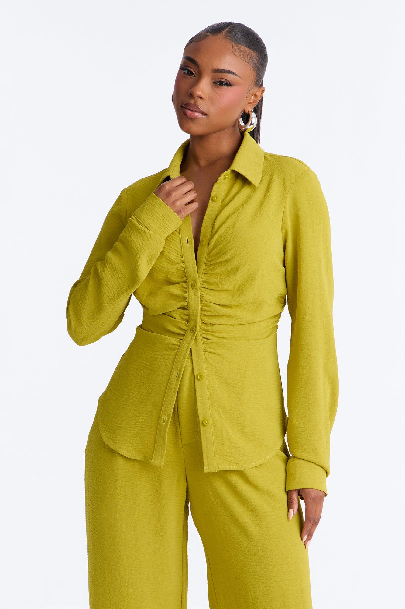 Makenzie Ruched Pant Set - Chartreuse Female Product Image