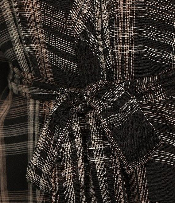 Cloth & Stone Woven Split V-Neck Long Roll Tab Sleeve Button Front Belted Duster Product Image