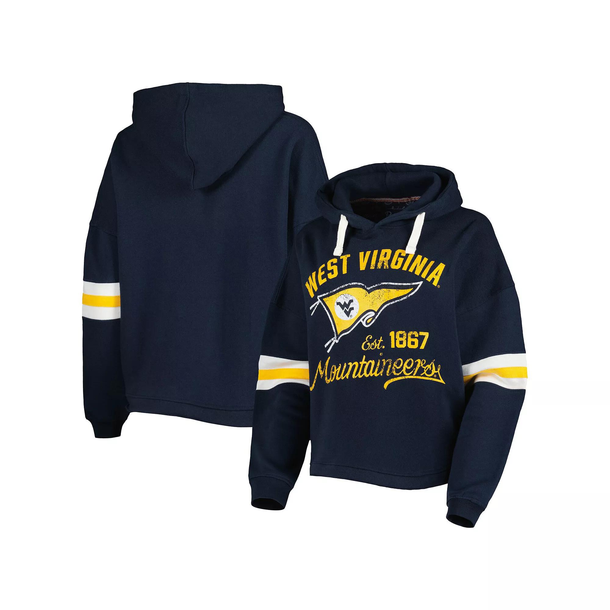Women's Pressbox Navy West Virginia Mountaineers Super Pennant Pullover Hoodie,  Product Image