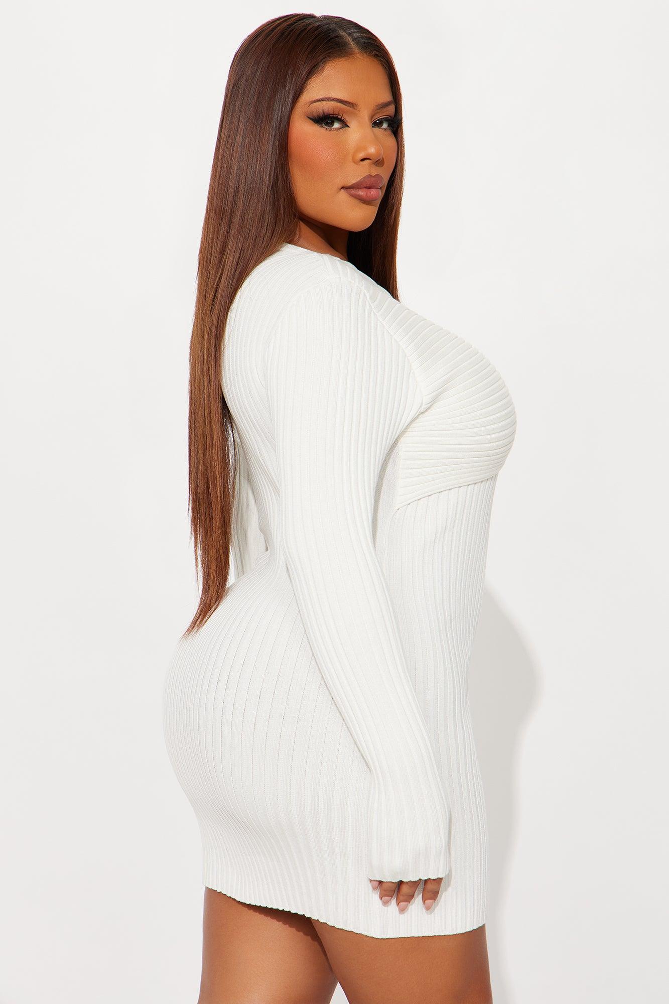 Nahla Long Sleeve Ribbed Mini Dress - White Female Product Image