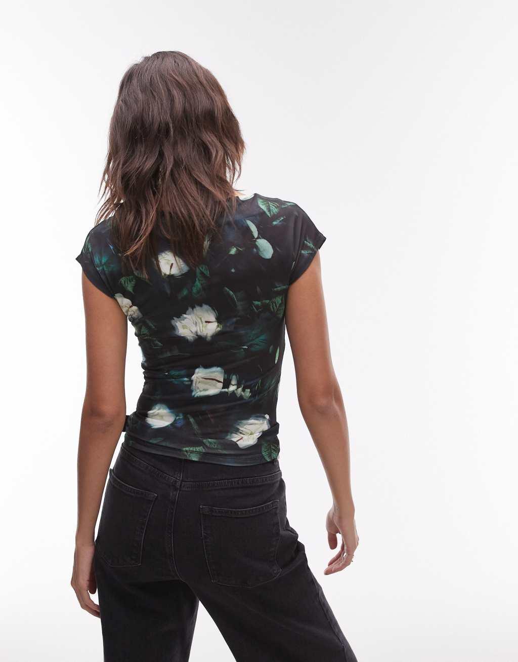 Topshop microfiber abstract smudge floral cap sleeve Product Image