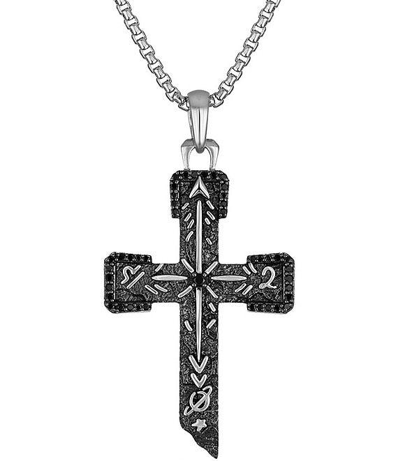 Bulova Men's Black Diamond Sterling Silver Cross Long Pendant Necklace Product Image
