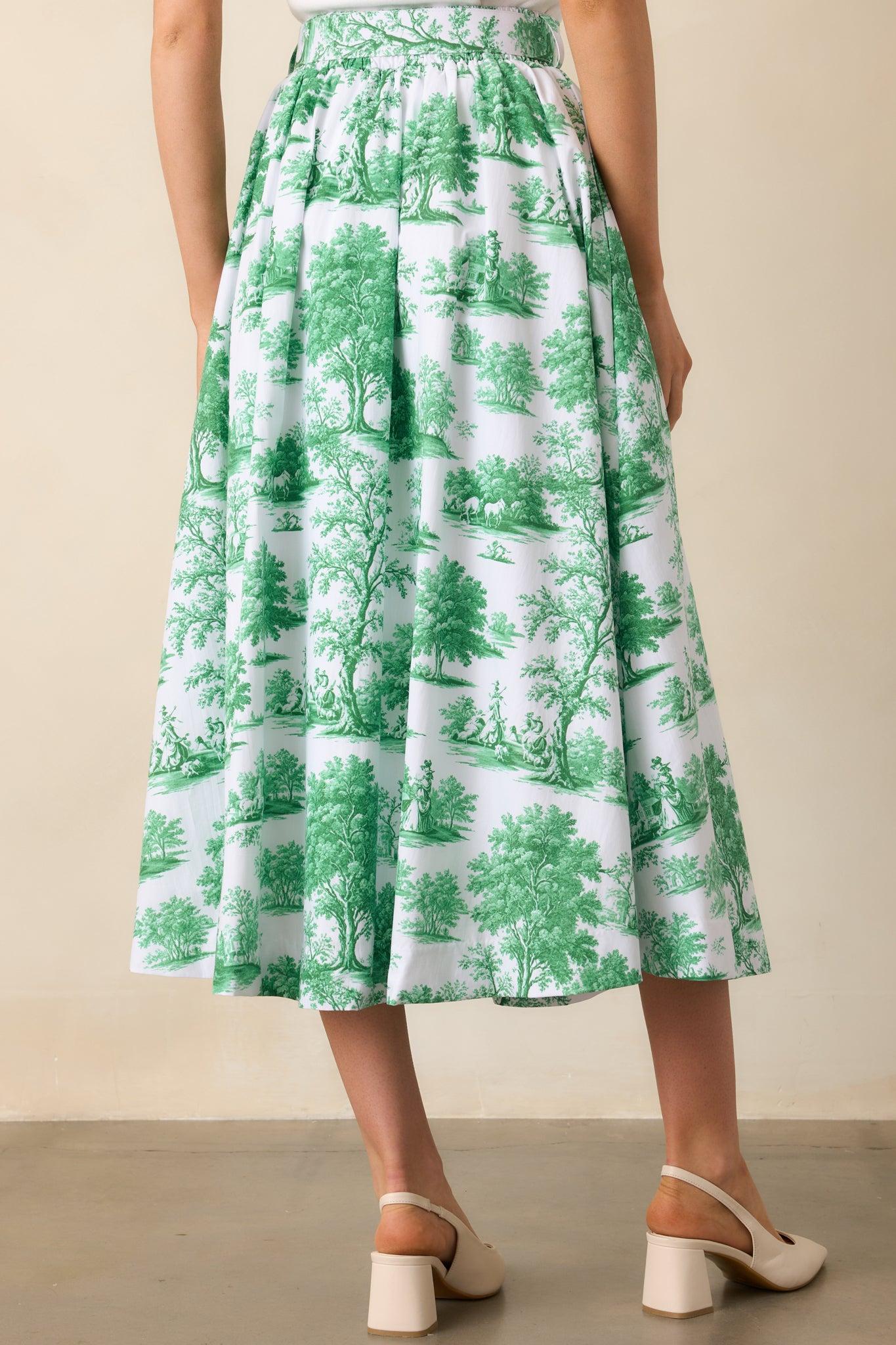 Thena Eden Green Toile Cotton Belted Midi Skirt Product Image