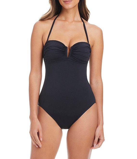 Bleu Rod Beattie La Cote D'Azur Solid Sweetheart Neck Macrame Open Back Bandeau One Piece Swimsuit Product Image