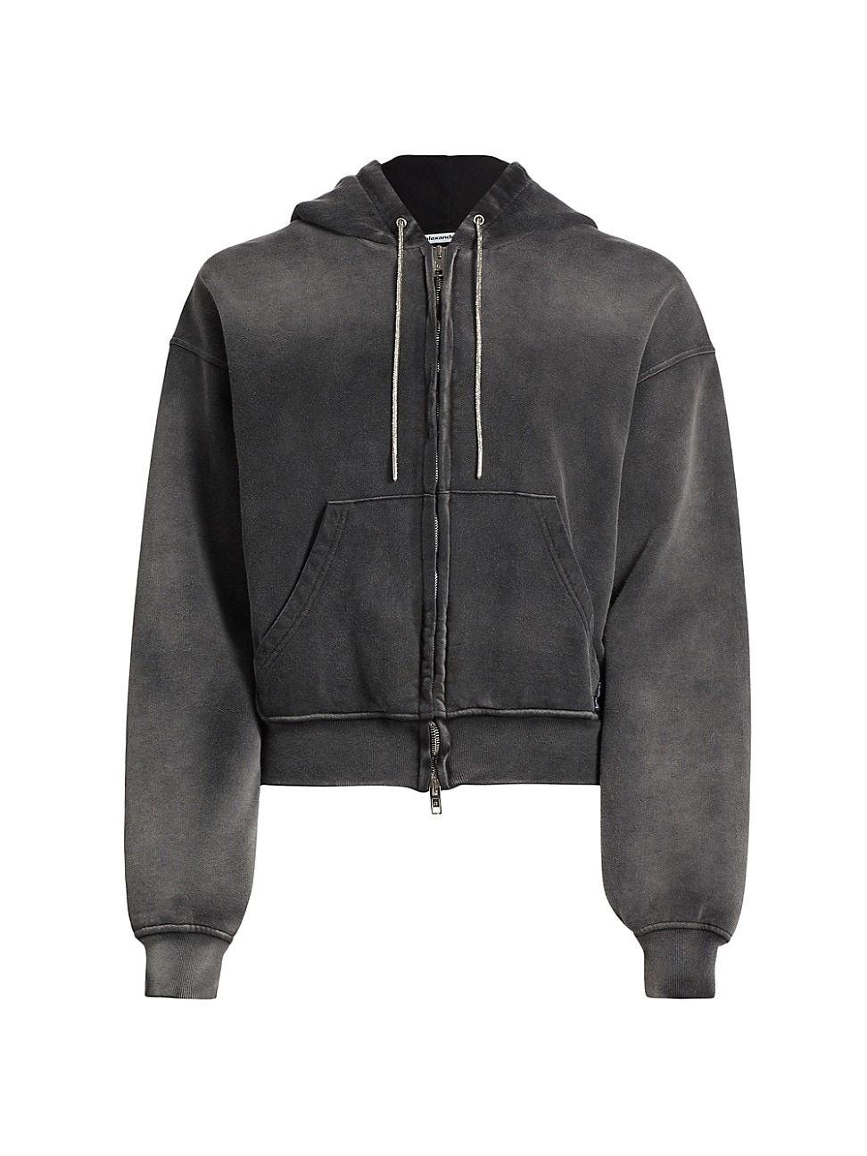 Womens Rhinestone-Embellished Terry Zip-Front Hoodie Product Image