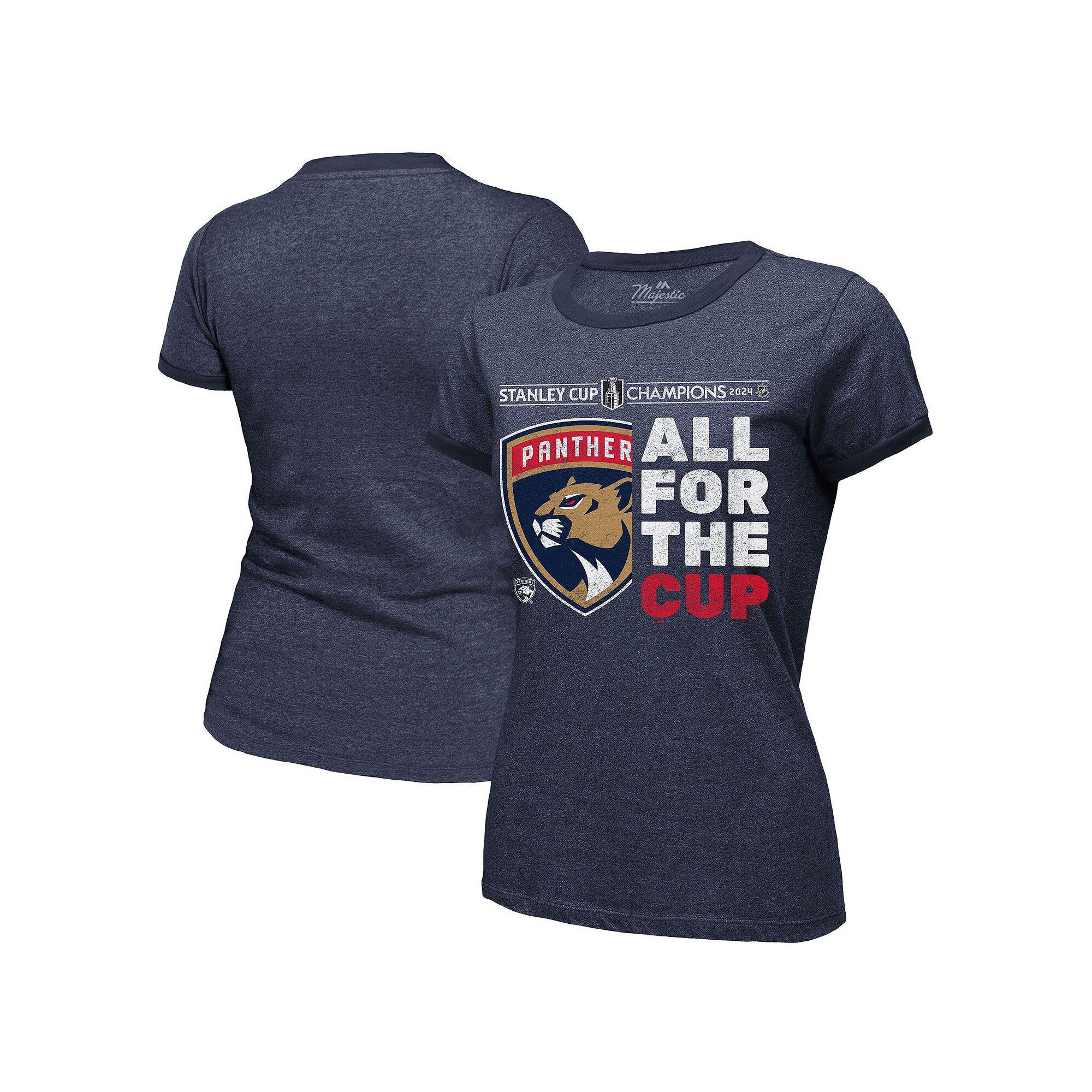 Women's Majestic Threads  Navy Florida Panthers 2024 Stanley Cup Champions Tri-Blend Ringer T-Shirt, Size: Small, Pnt Blue Product Image