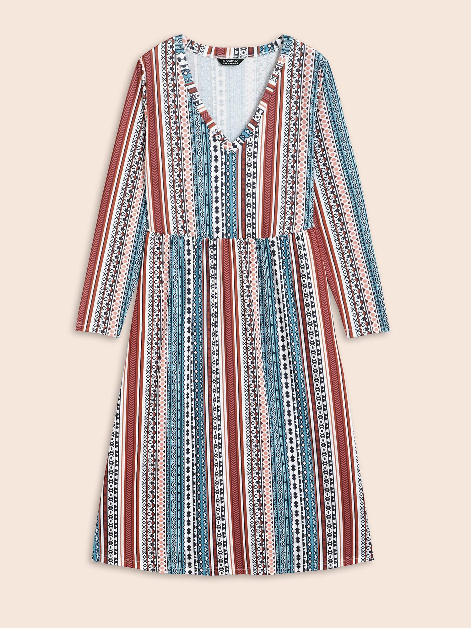 Bandana Striped V Neck Midi Dress Female Product Image