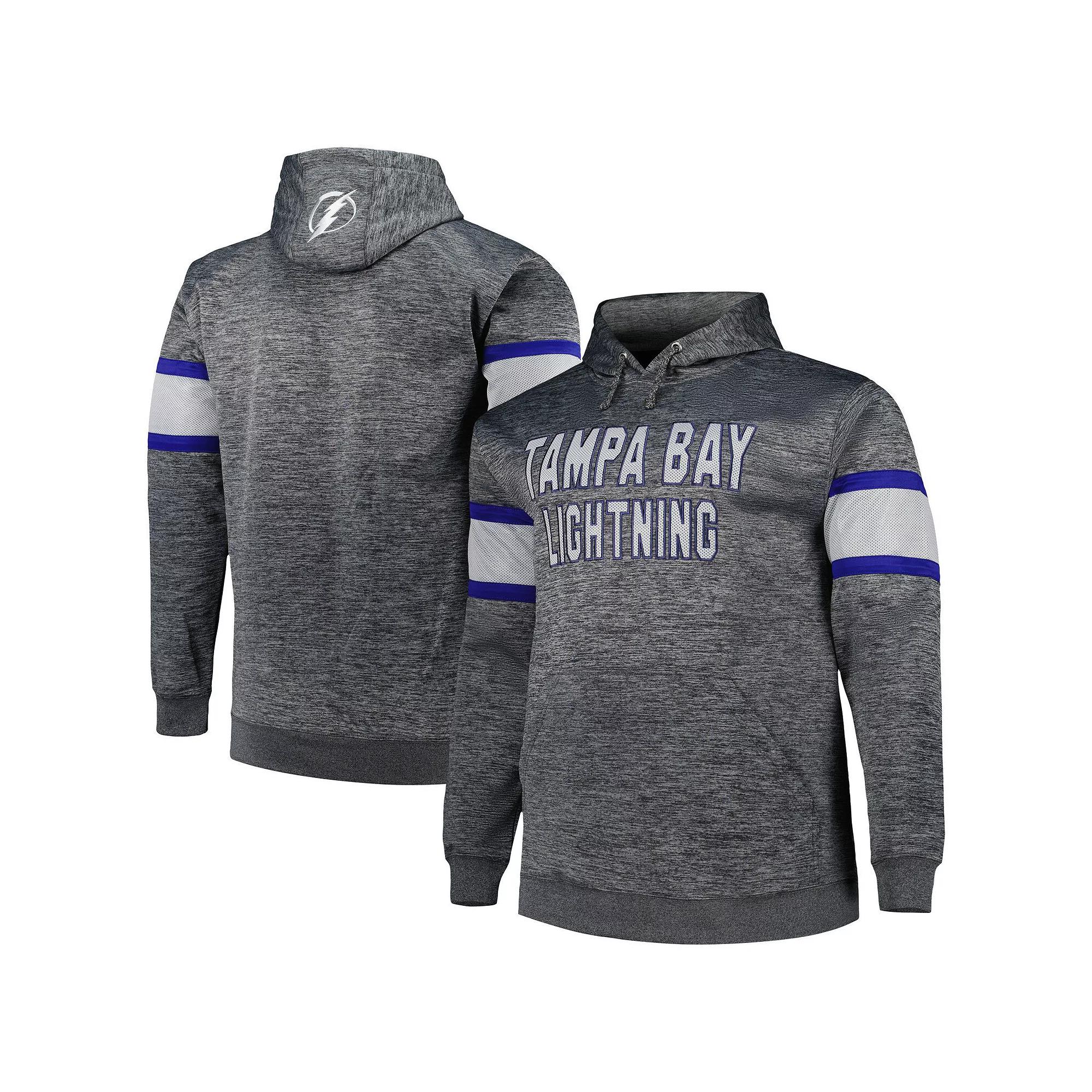 Men's Heather Charcoal Tampa Bay Lightning Big & Tall Stripe Pullover Hoodie,  Product Image