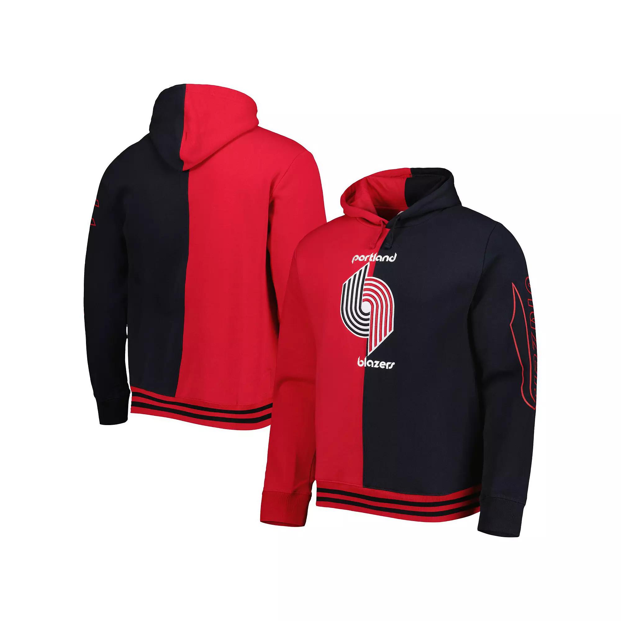 Men's Mitchell & Ness Red/Black Portland Trail Blazers Hardwood Classics Split Pullover Hoodie, Size: Large Product Image