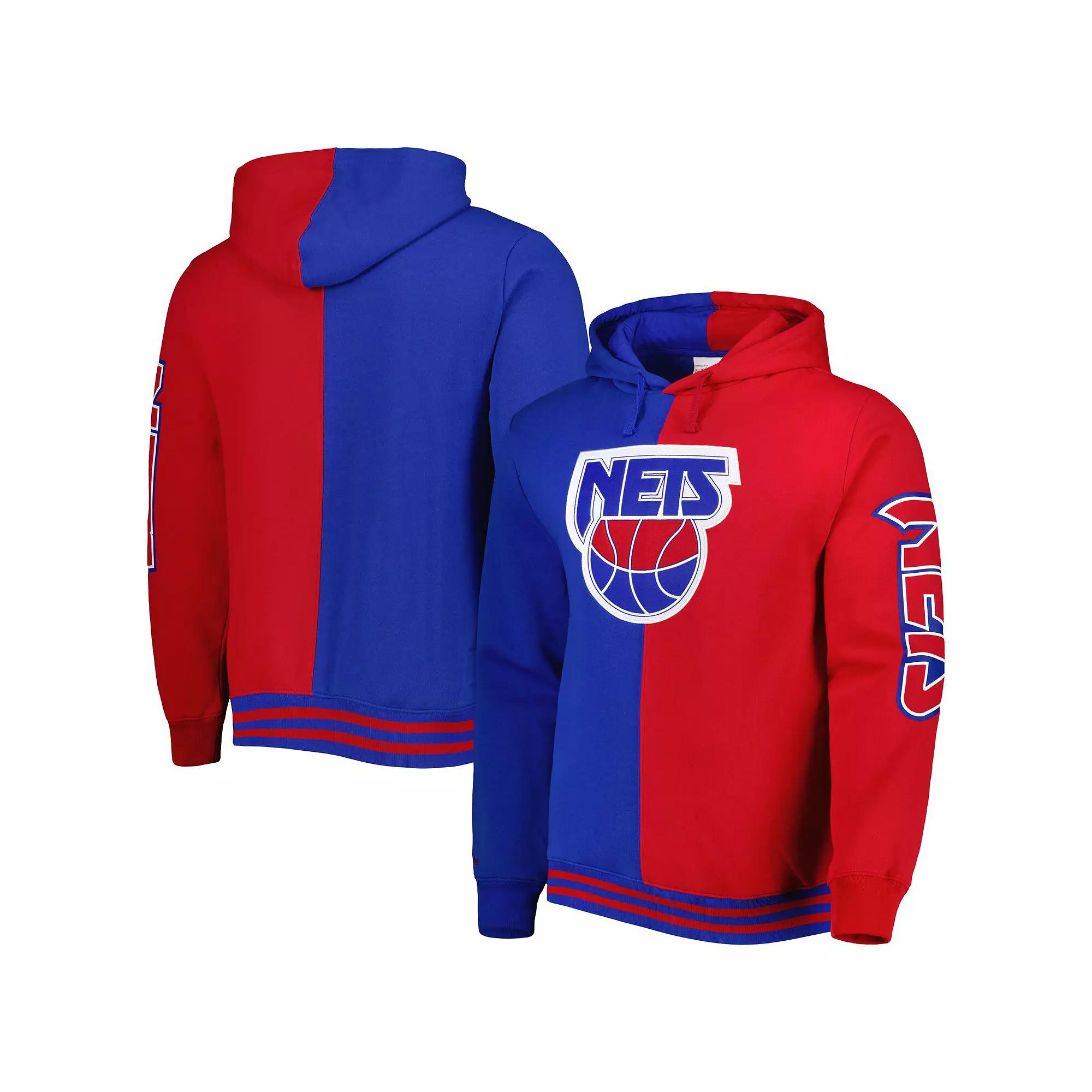 Men's Mitchell & Ness Blue/Red New Jersey Nets Big & Tall Hardwood Classics Split Pullover Hoodie, Size: 2XLT, Nba Blue Product Image