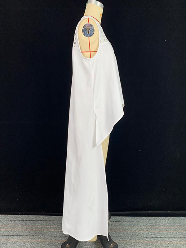 High-Low Loose Embroidered Solid Color Round-Neck Vest Top Product Image