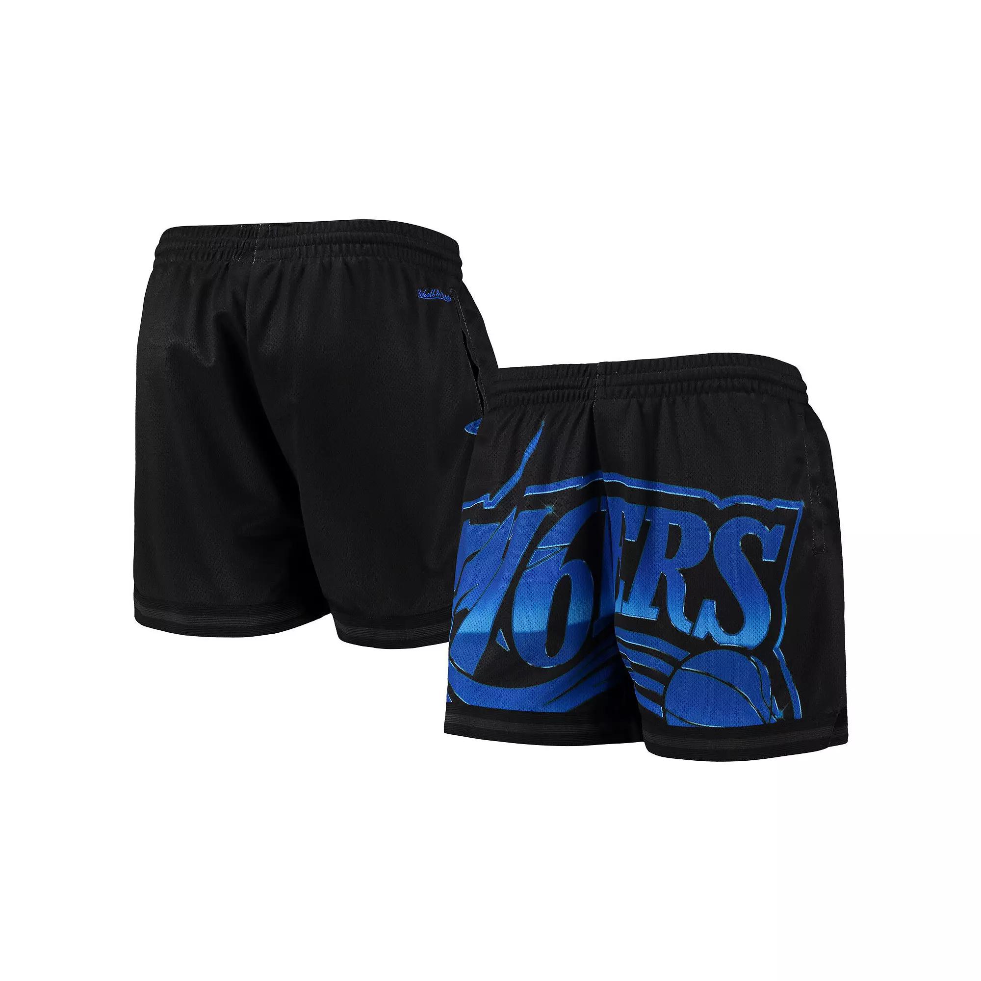 Women's Mitchell & Ness Black Philadelphia 76ers Big Face 4.0 Mesh Shorts,  Product Image