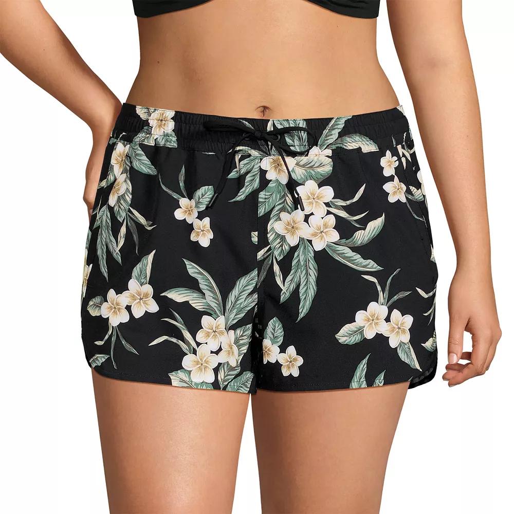 Plus Size Lands' End Woven Packable Swim Cover-up Shorts, Women's, Size: 18 W, Black Plumeria Product Image