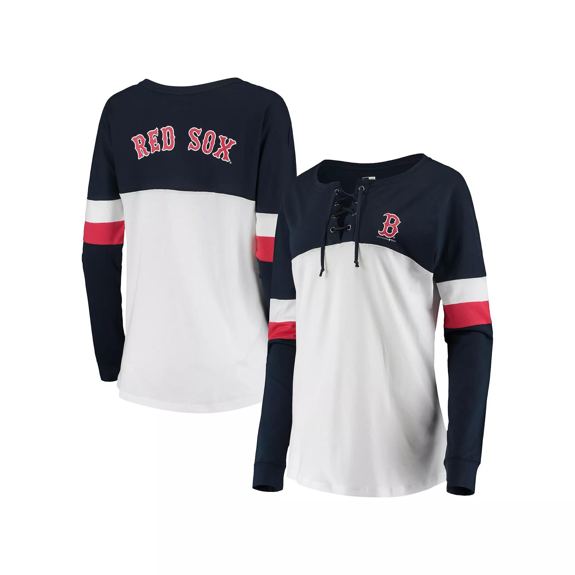 Women's New Era White/Navy Boston Red Sox Lace-Up Long Sleeve T-Shirt, Size: Small Product Image