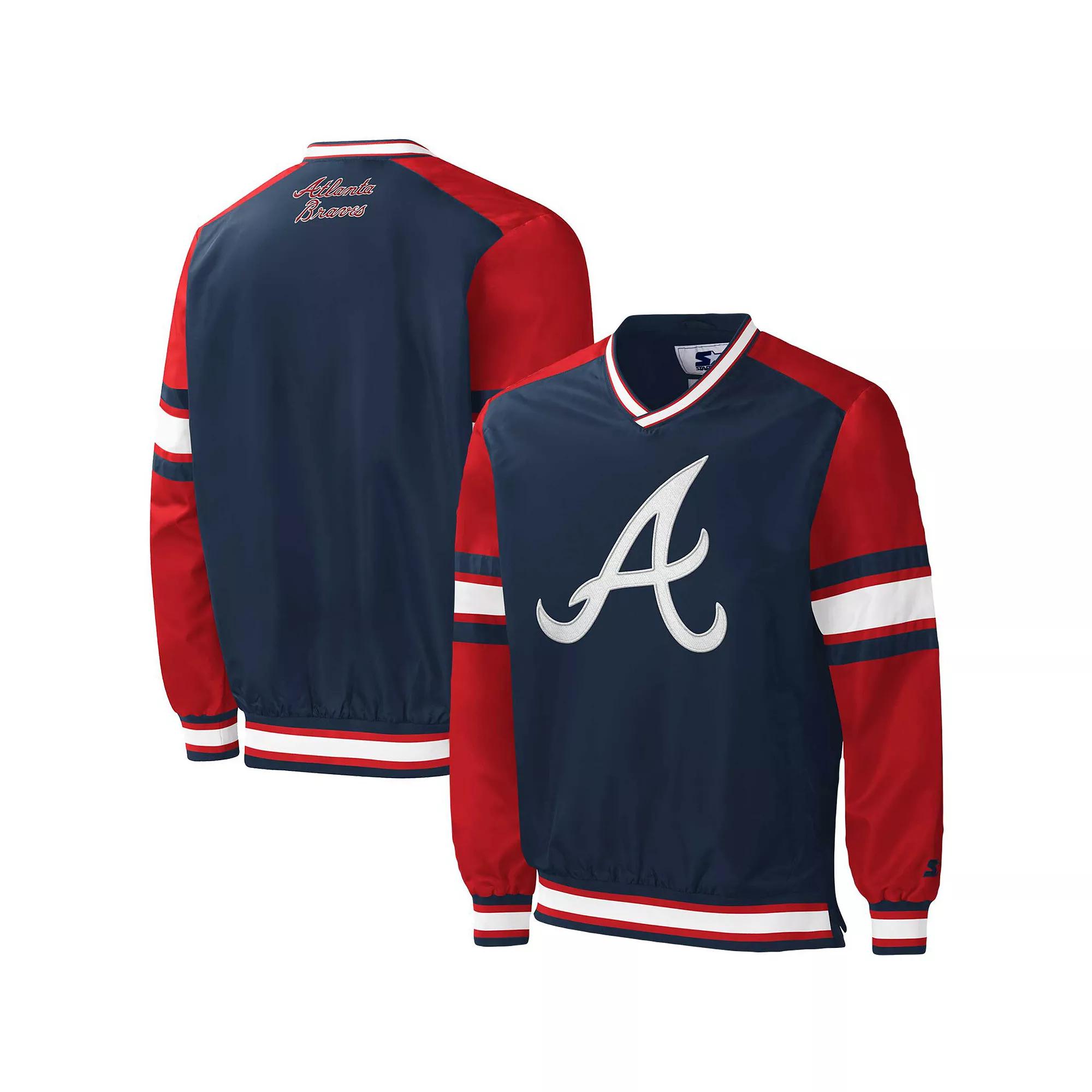 Men's Starter Navy Atlanta Braves Yardline Pullover Windbreaker,  Product Image