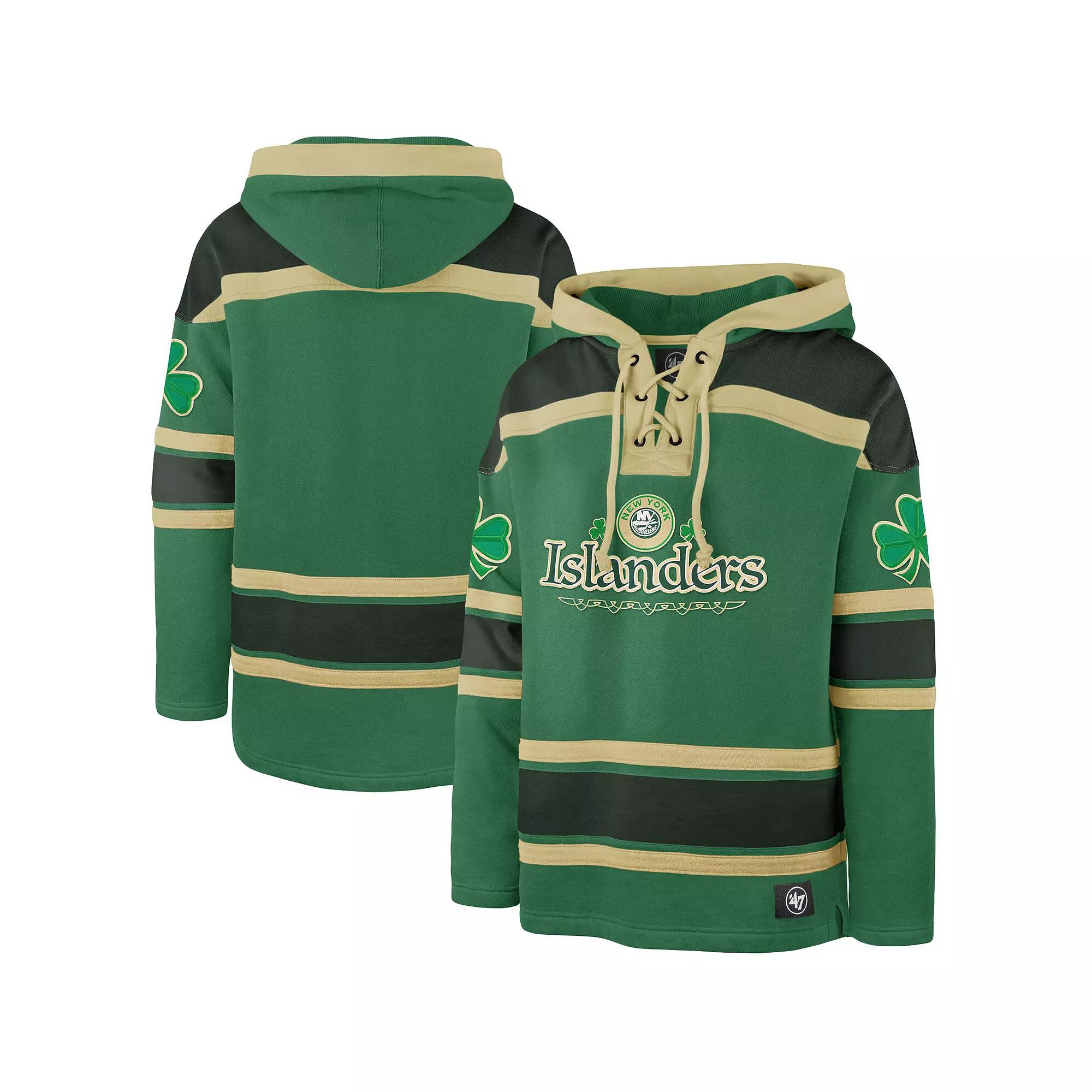 Men's '47 Kelly Green New York Islanders St. Patrick's Day McLucky Superior Lacer Pullover Hoodie,  Product Image
