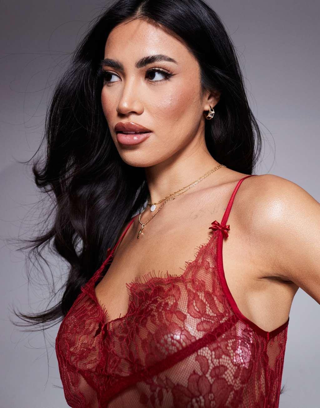 Boux Avenue lace cami and shorts set in red Product Image