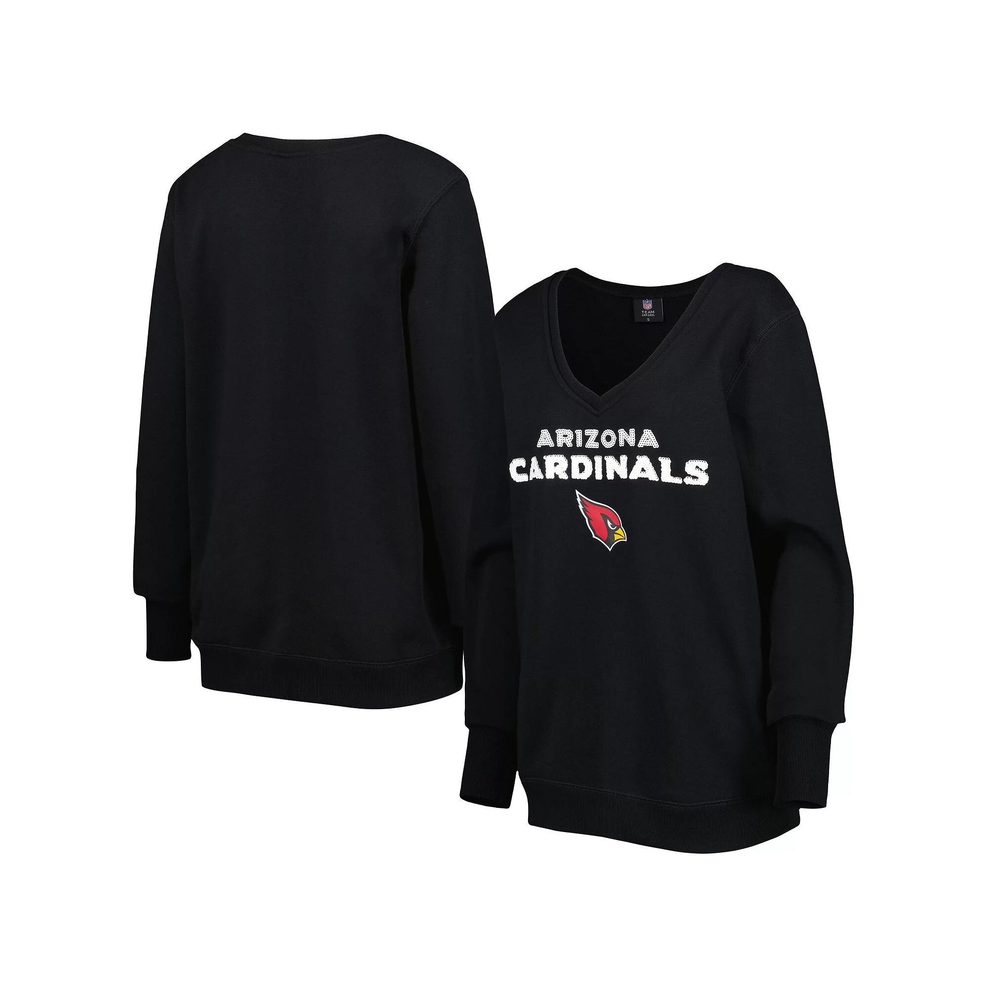 Women's Cuce Black Arizona Cardinals Sequin Logo V-Neck Pullover Sweatshirt, Size: Large Product Image