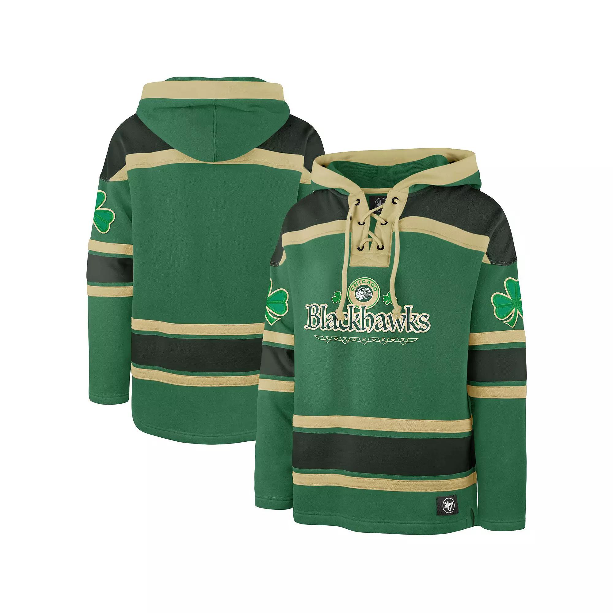 Men's '47 Kelly Green Chicago Blackhawks St. Patrick's Day McLucky Superior Lacer Pullover Hoodie,  Product Image