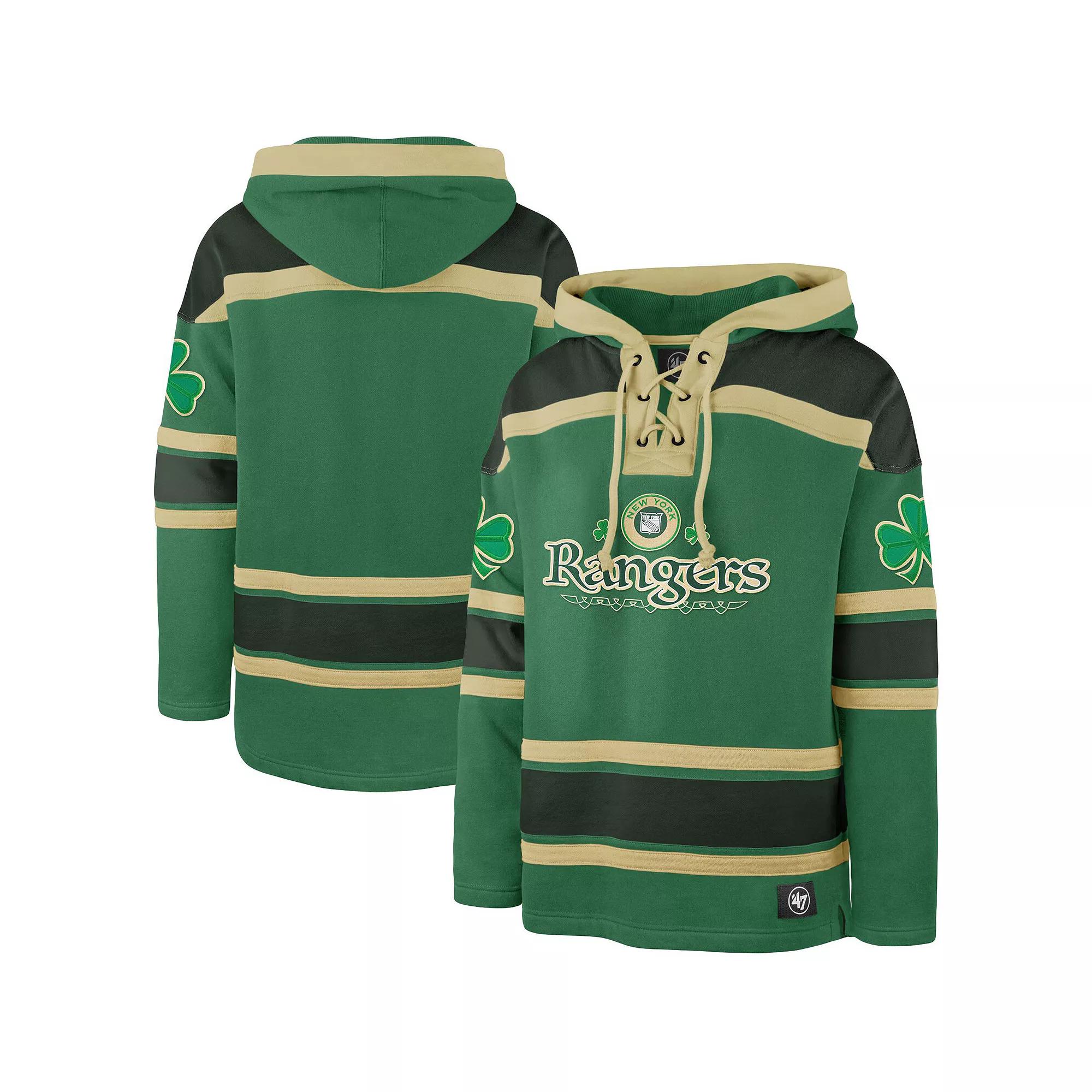 Men's '47 Kelly Green New York Rangers St. Patrick's Day McLucky Superior Lacer Pullover Hoodie,  Product Image