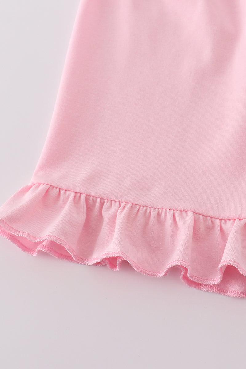 Pink bow embroidery ruffle shorts set Product Image