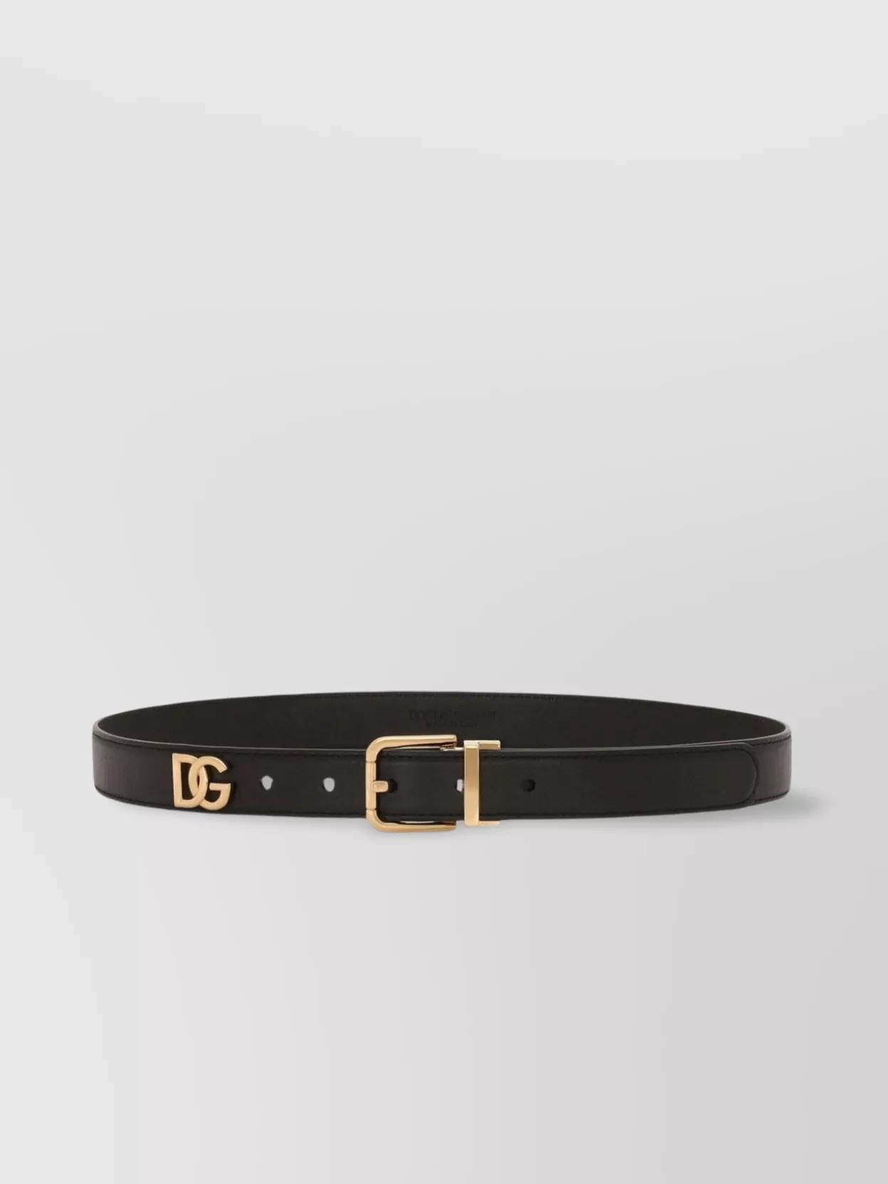 DOLCE & GABBANA Calf Leather Belt With Logo Plaque In Black Product Image