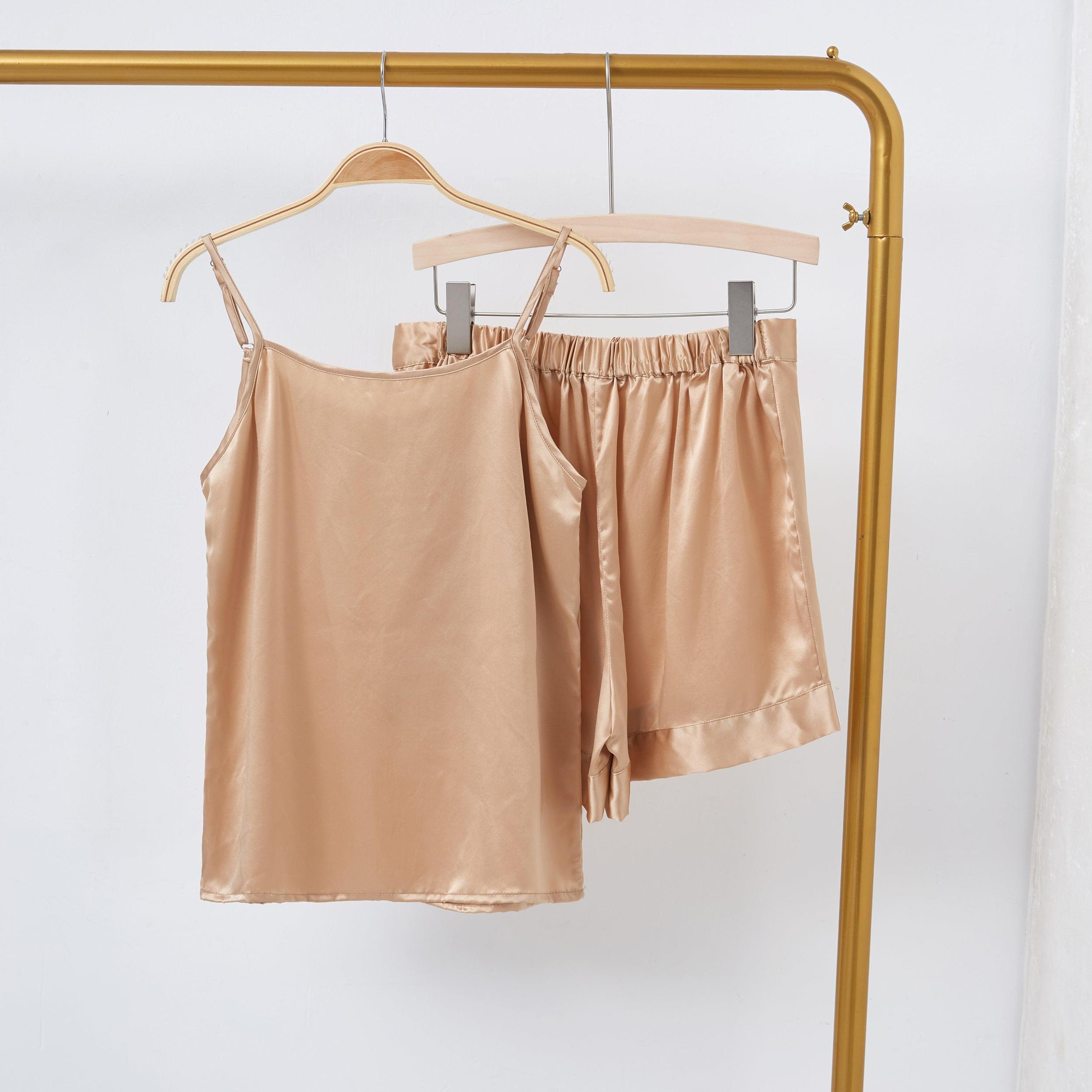Champagne Pure Mulberry Silk Shorts | High-Waisted | 19 Momme | Soar Collection Product Image