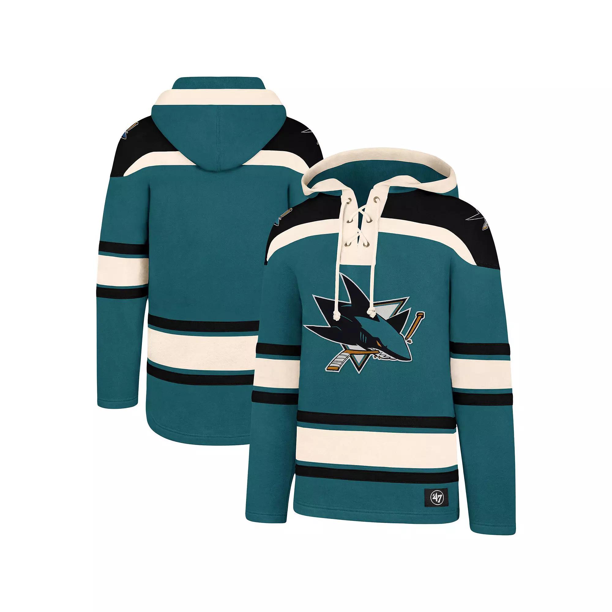 Men's '47 Teal/Black San Jose Sharks Superior Lacer Pullover Hoodie, Size: Small, Sks Blue Product Image