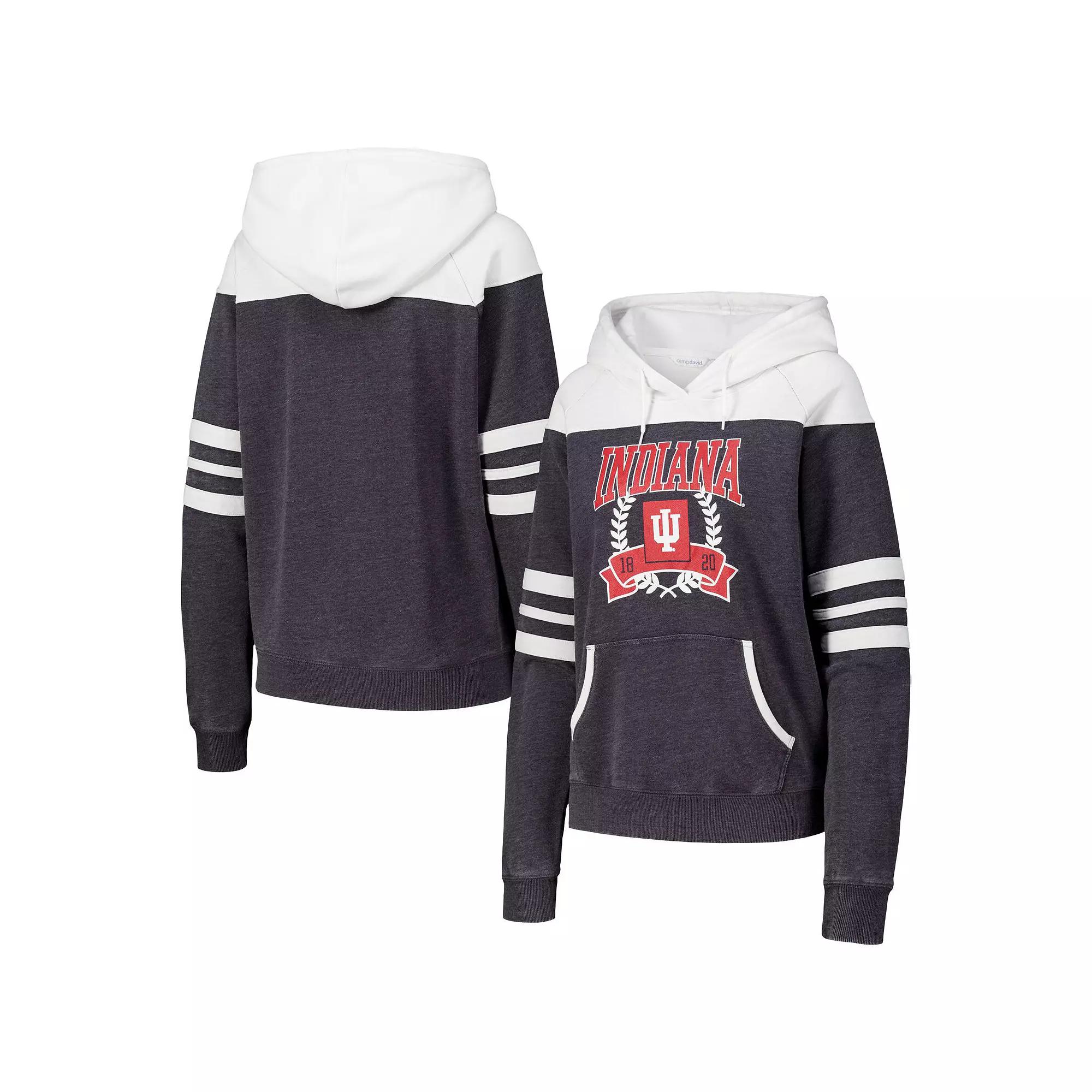 Women's Charcoal Indiana Hoosiers Blitz Striped Blocked Raglan Pullover Hoodie,  Product Image