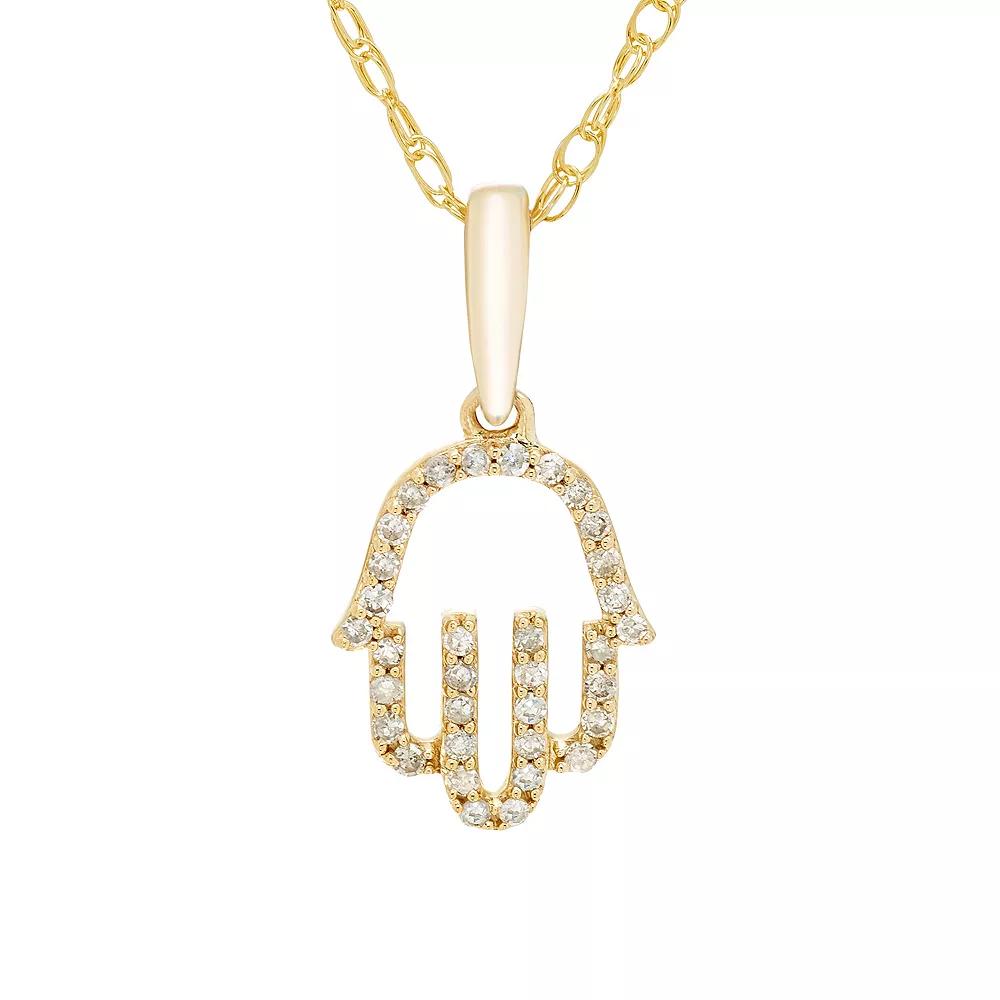 Boston Bay Diamonds 14k Gold Over Silver 1/10 Carat T.W. Diamond Hamsa Pendant Necklace, Women's, Size: 18", Gold Tone Product Image