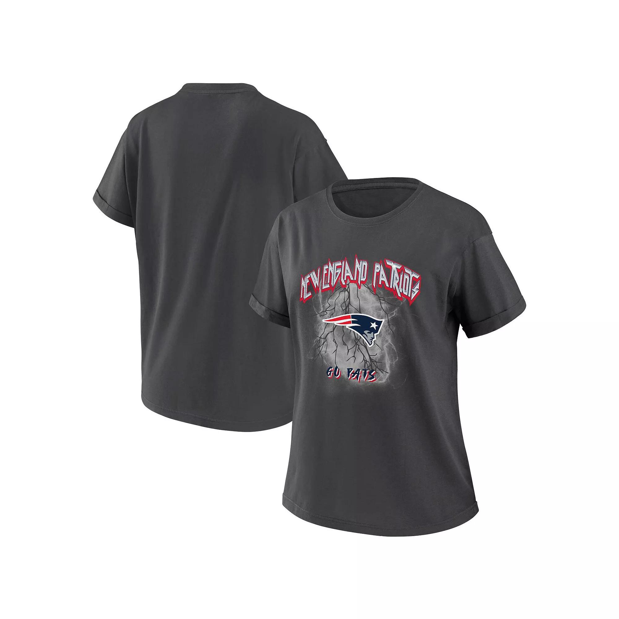Women's WEAR by Erin Andrews Charcoal New England Patriots Boyfriend T-Shirt,  Product Image