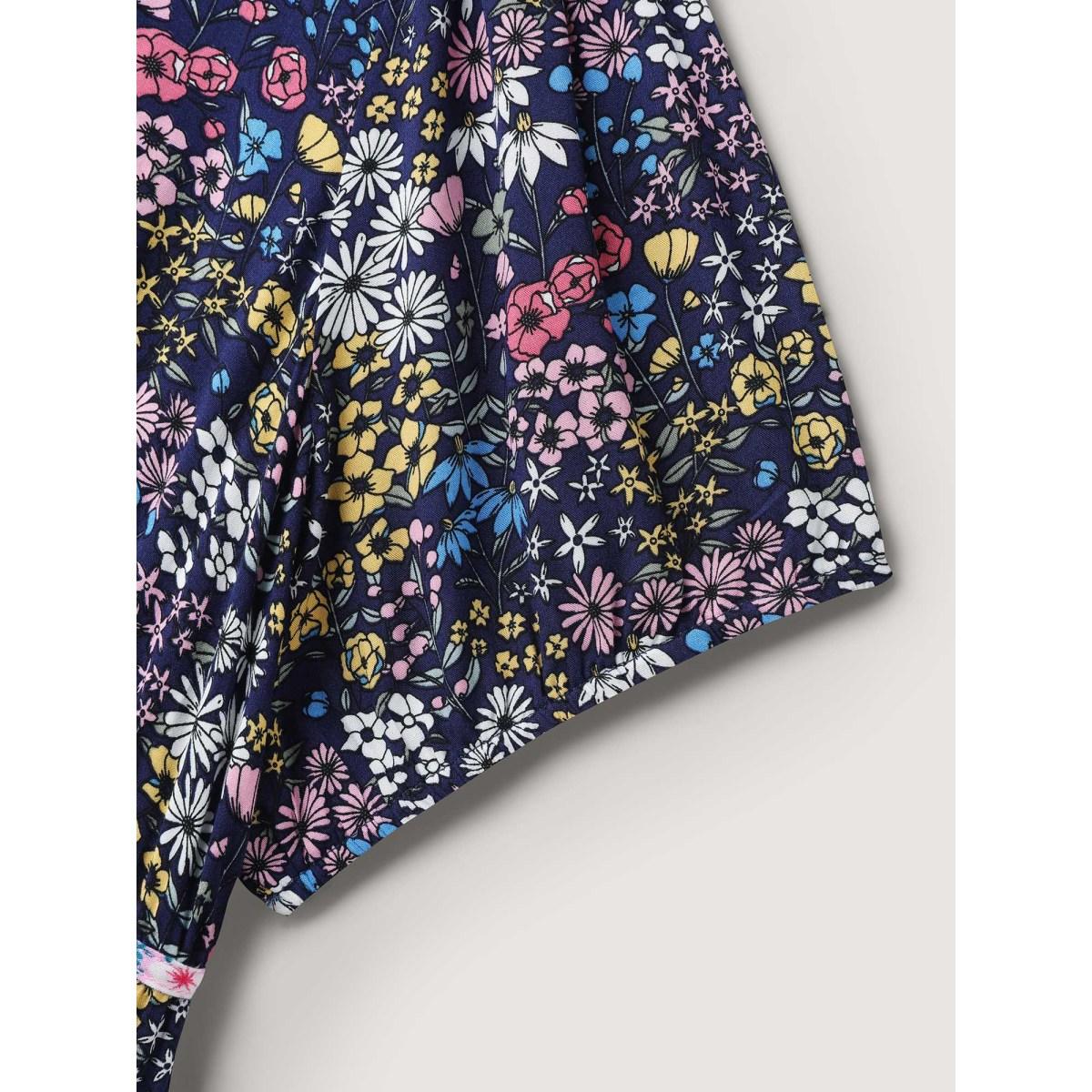 Plus Size Rayon Floral Print Contrast Pockets Midi Dress Indigo Women V-neck Short sleeve Curvy BloomChic 12/L Product Image