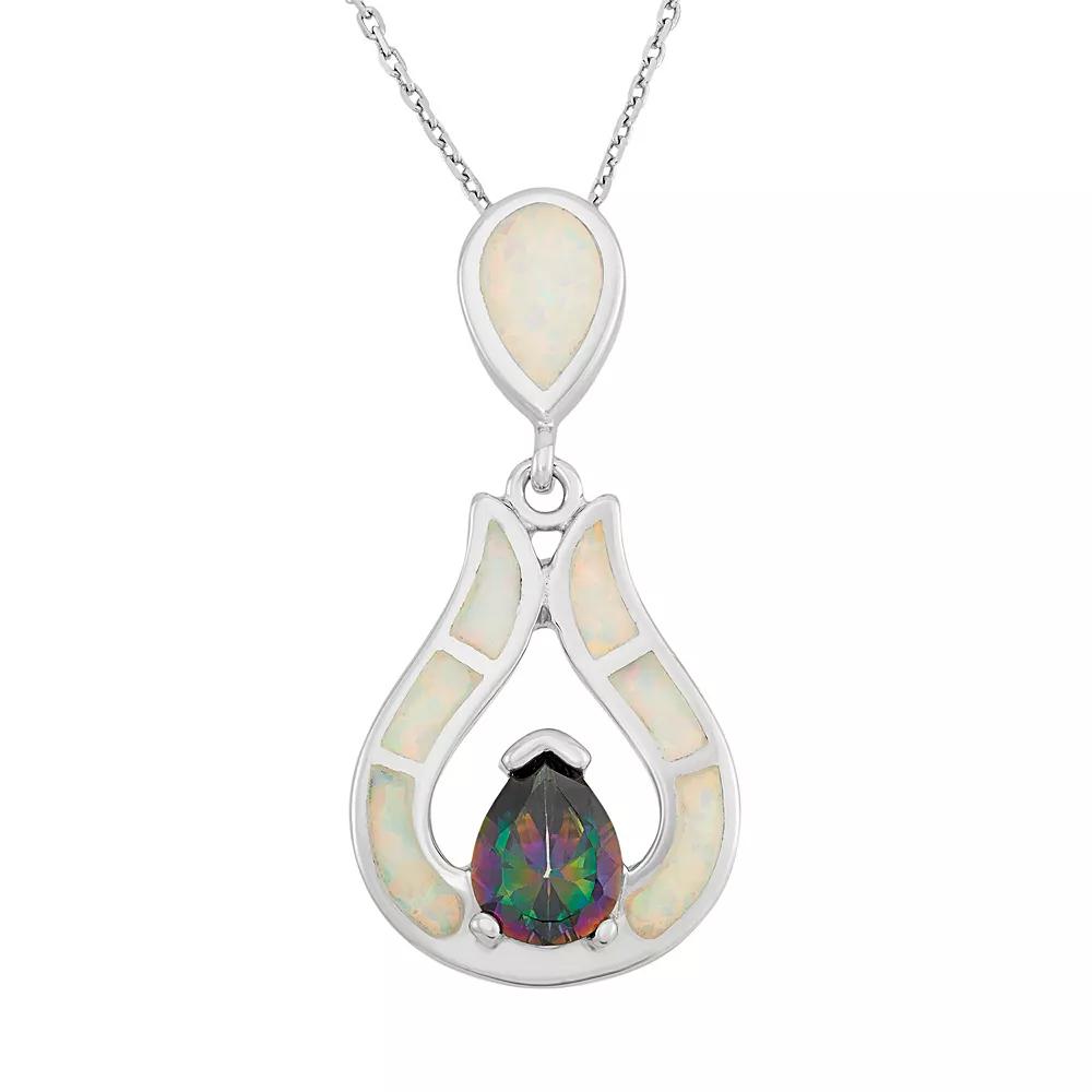 Lab-Created Opal & Cubic Zirconia Sterling Silver Teardrop Pendant Necklace, Women's, Size: 18", Multicolor Product Image